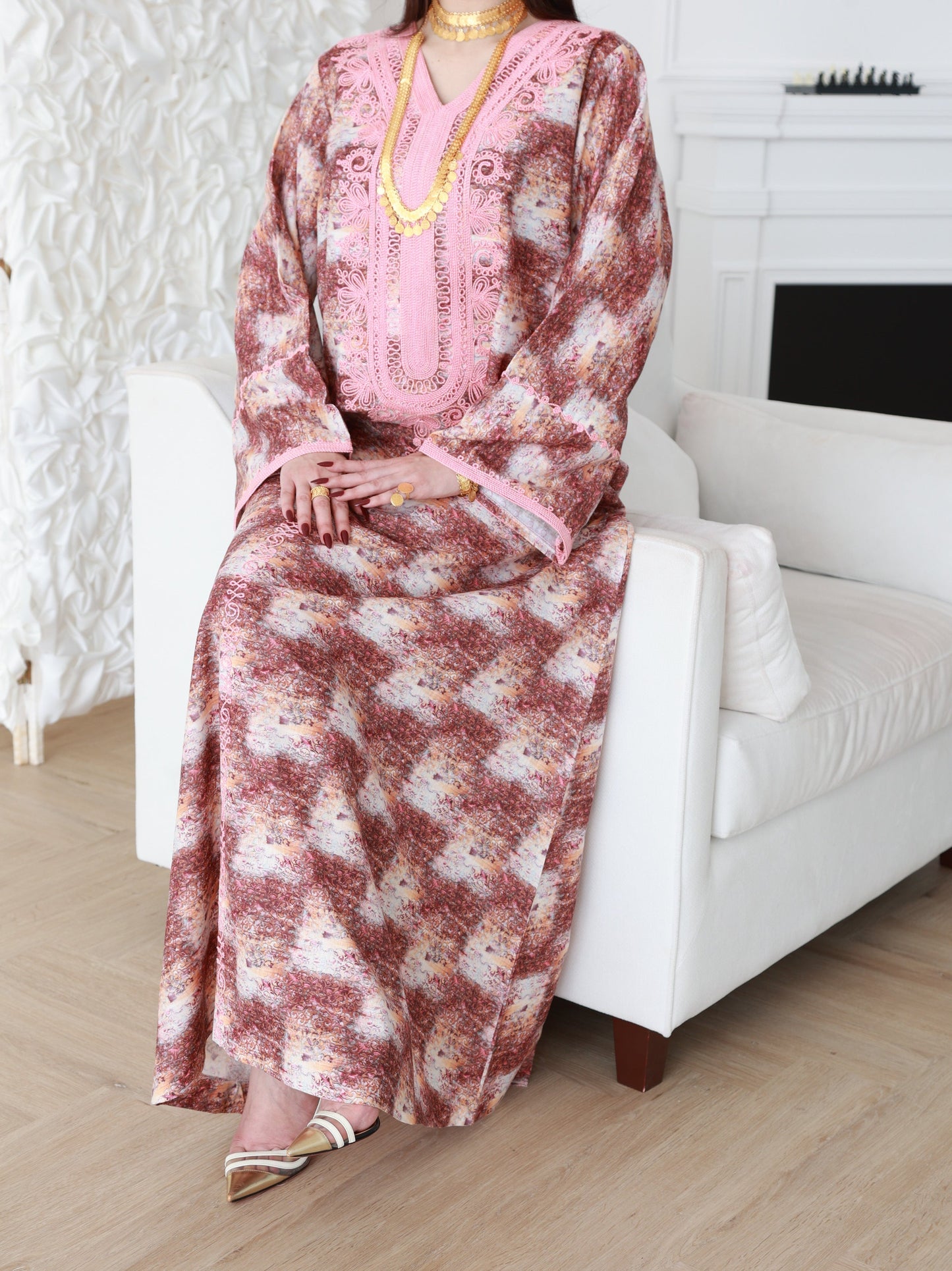 Rustic Rosewood Elegance Embroidered Dress