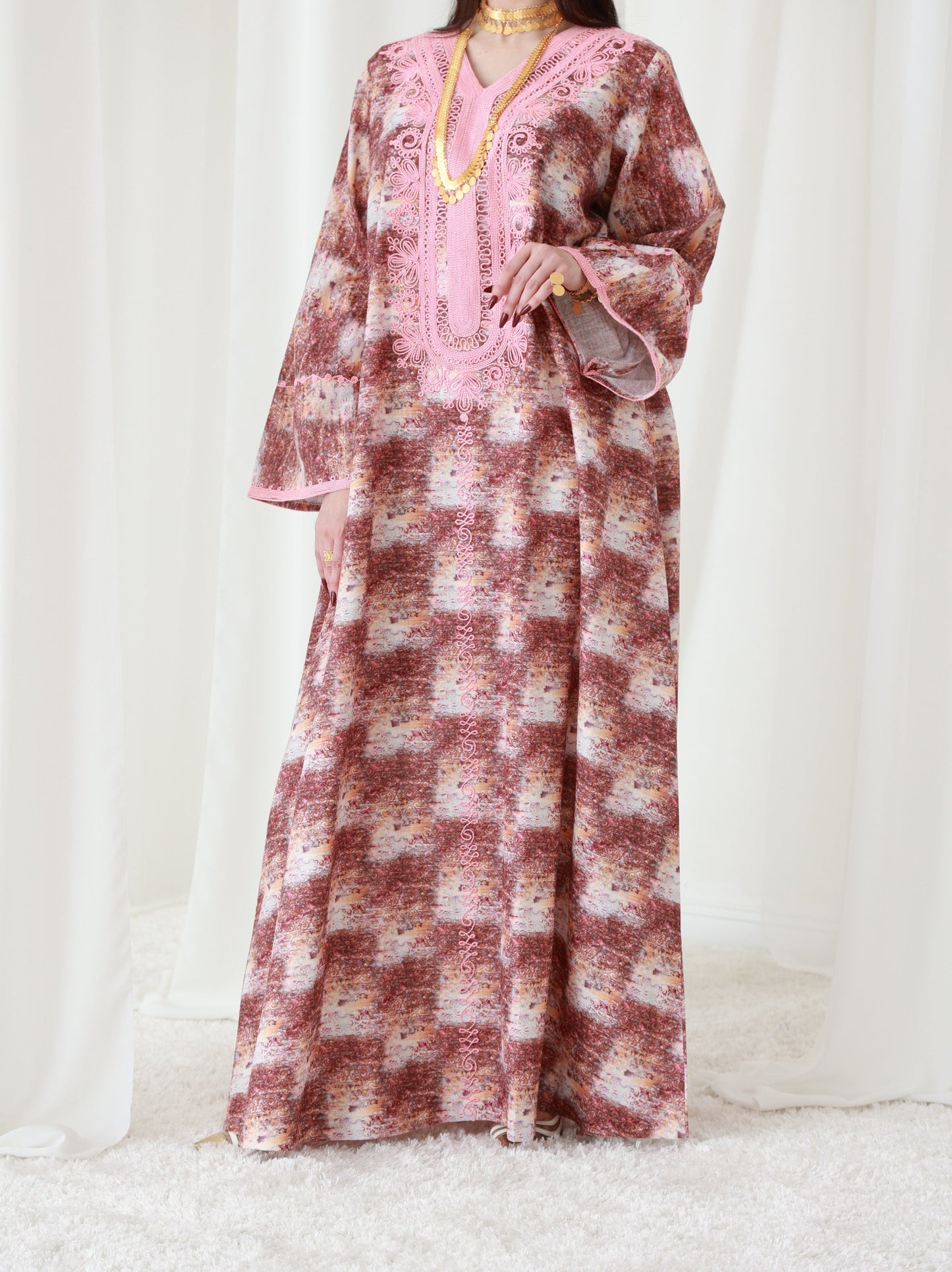Rustic Rosewood Elegance Embroidered Dress
