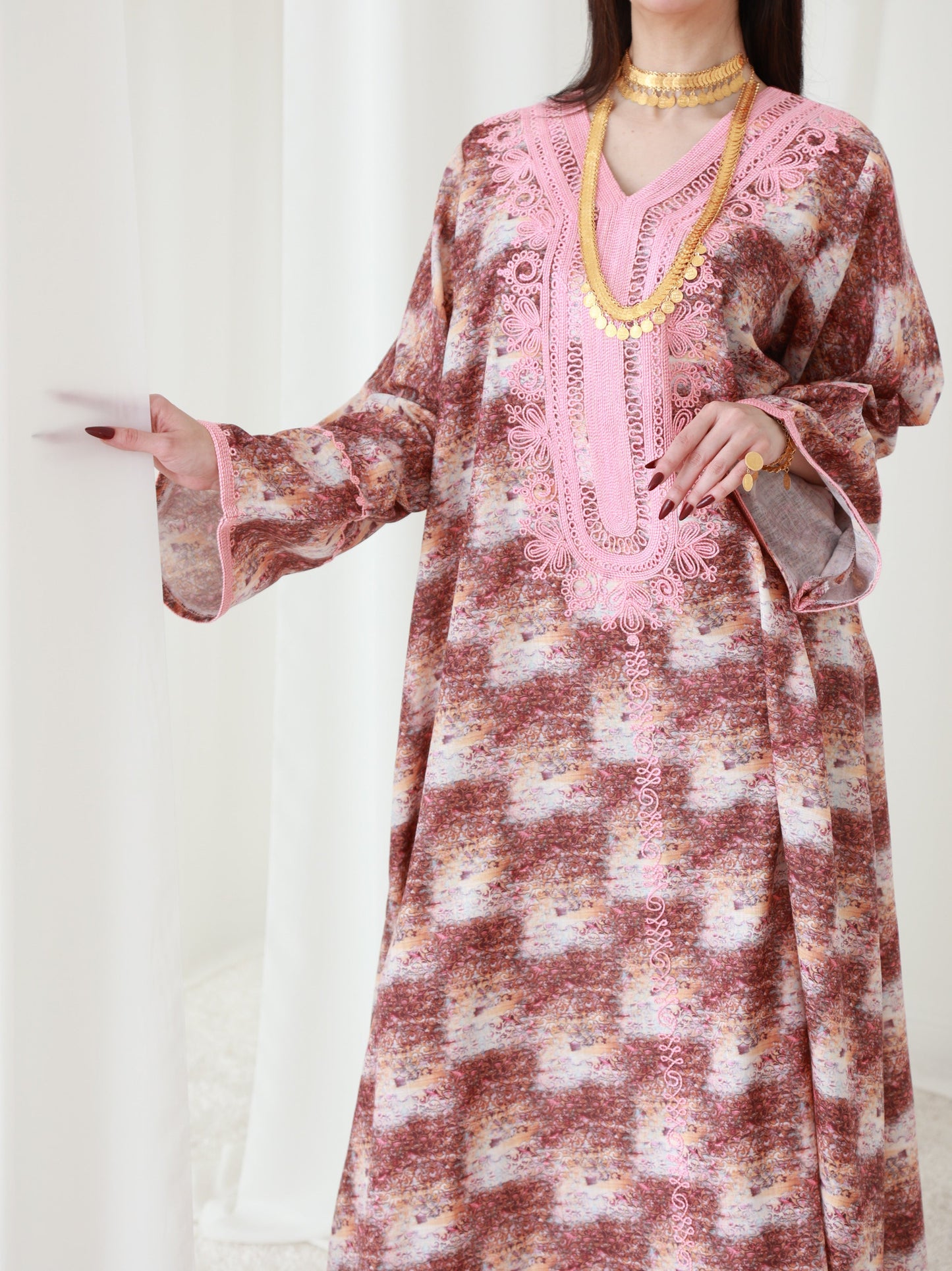Rustic Rosewood Elegance Embroidered Dress