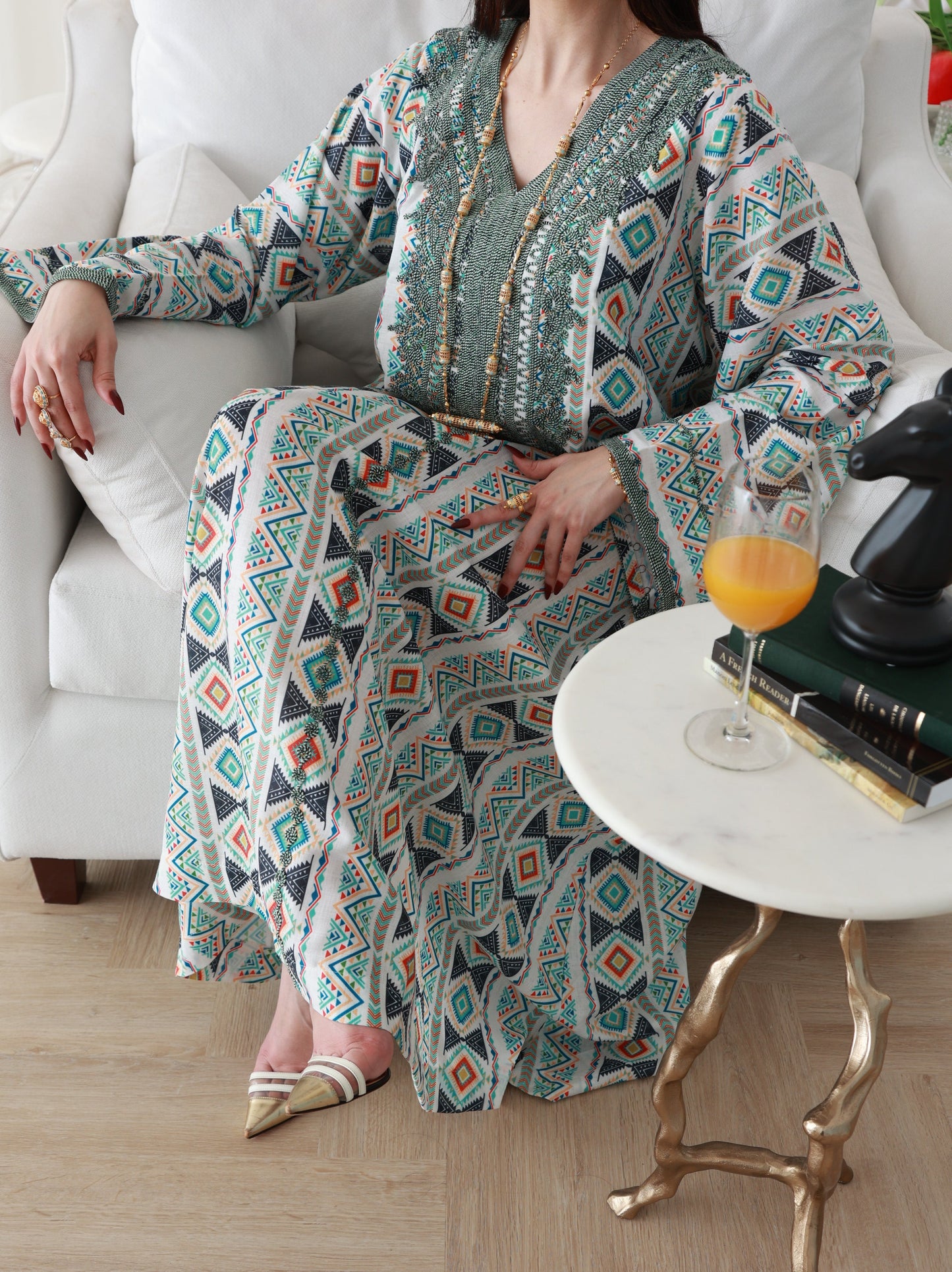 Emerald Geometry Embriodery and Print Dress