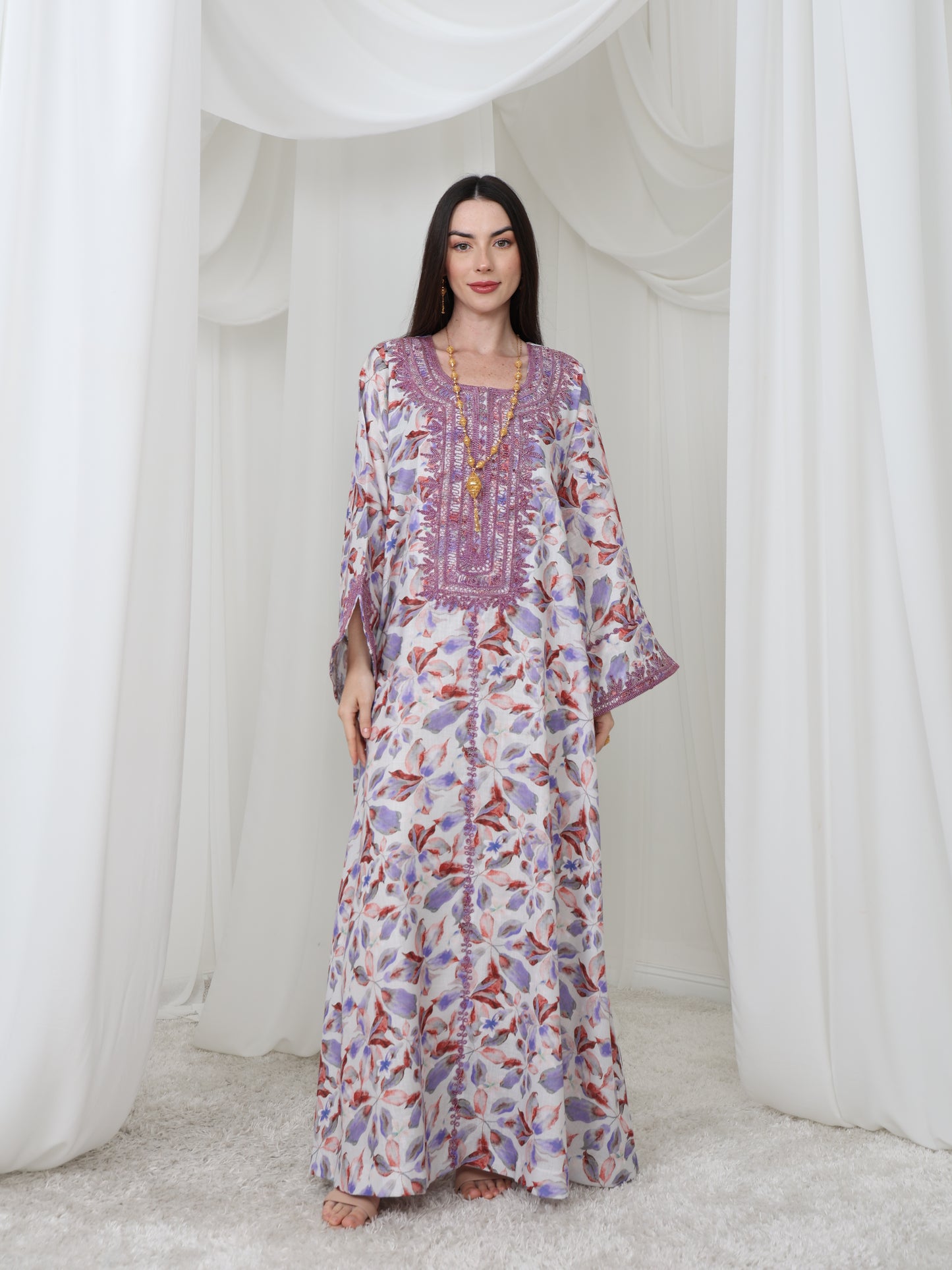Lavender Leaf-Pattern Kaftan