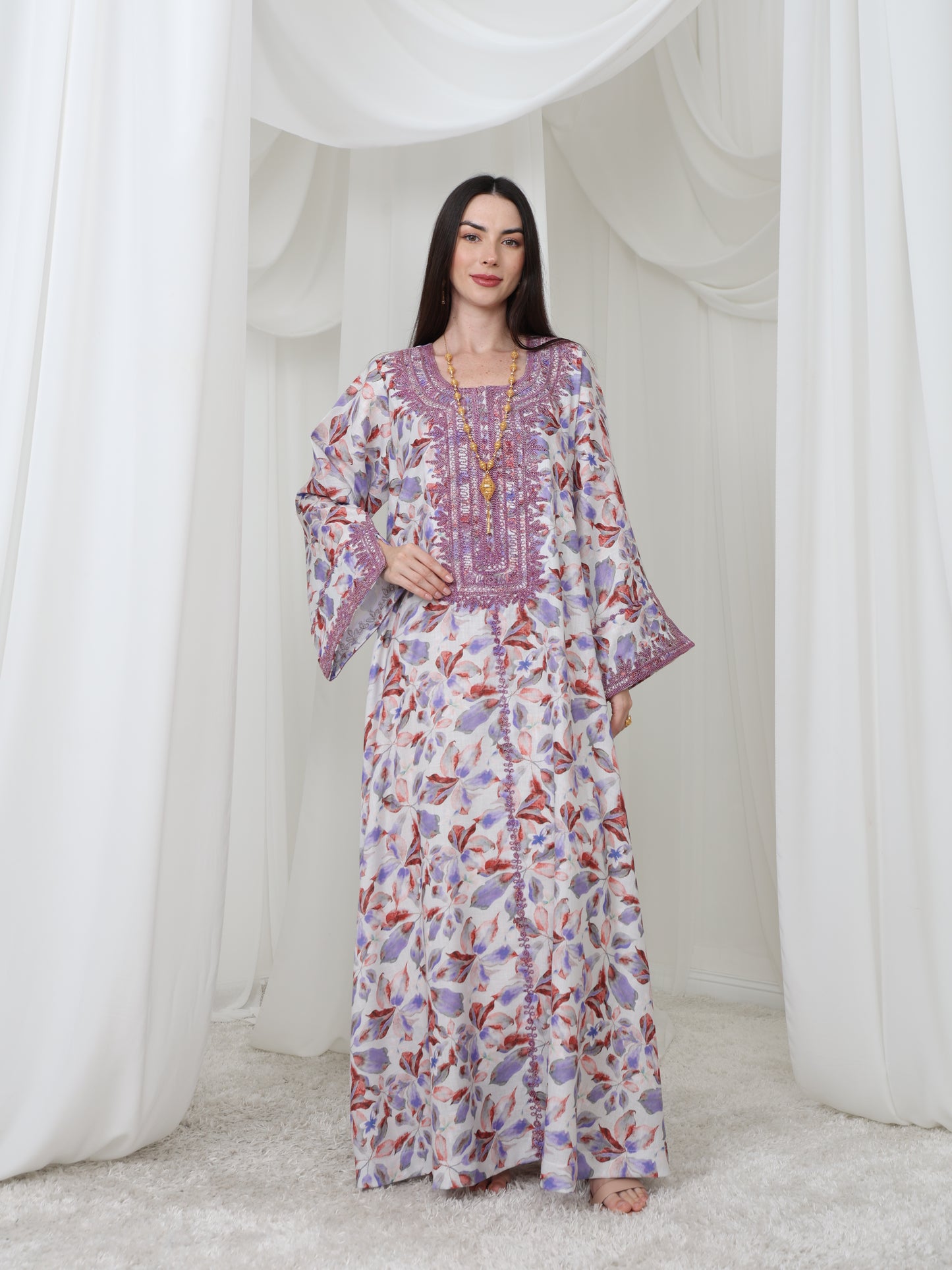 Lavender Leaf-Pattern Kaftan