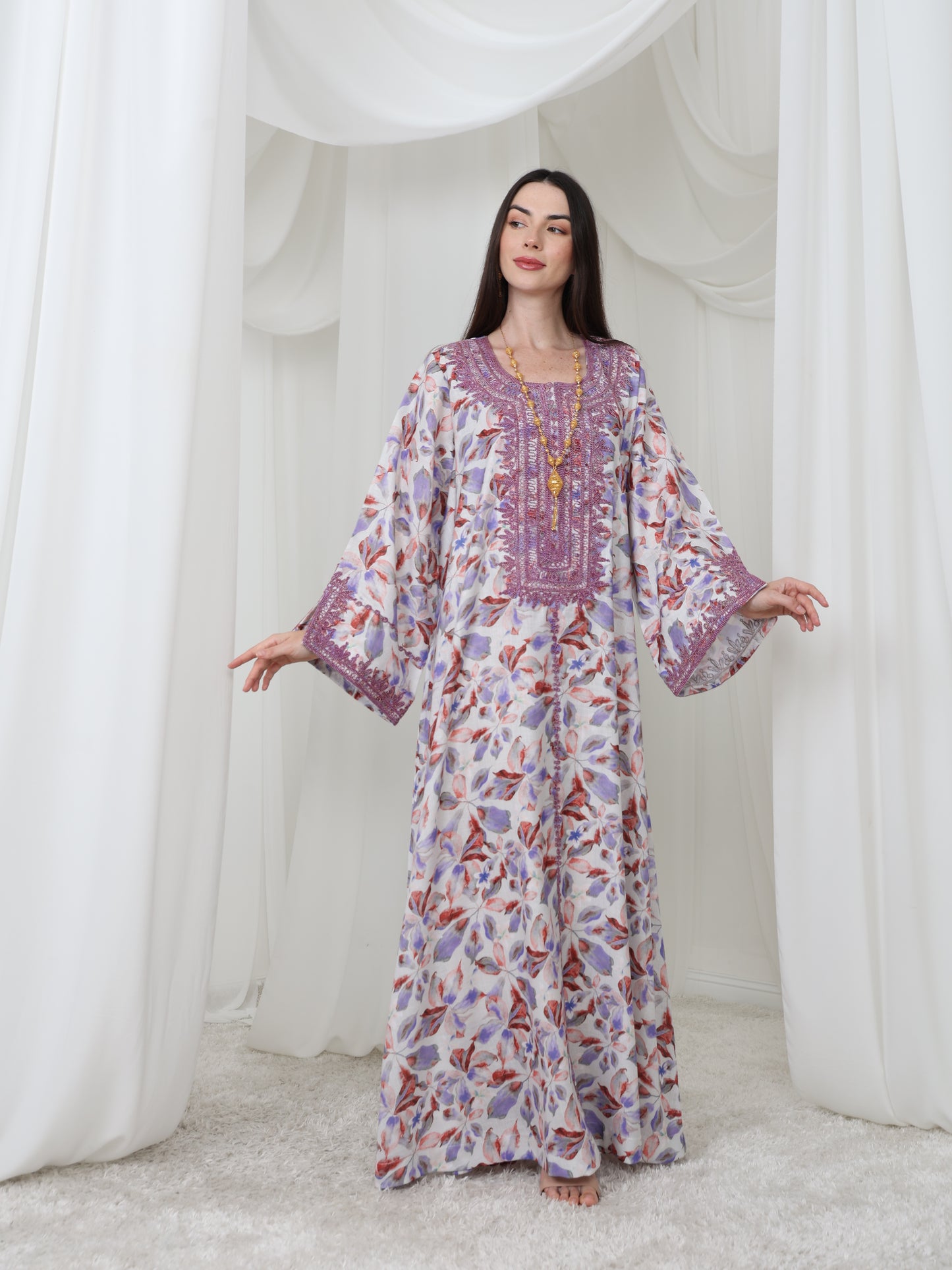 Lavender Leaf-Pattern Kaftan
