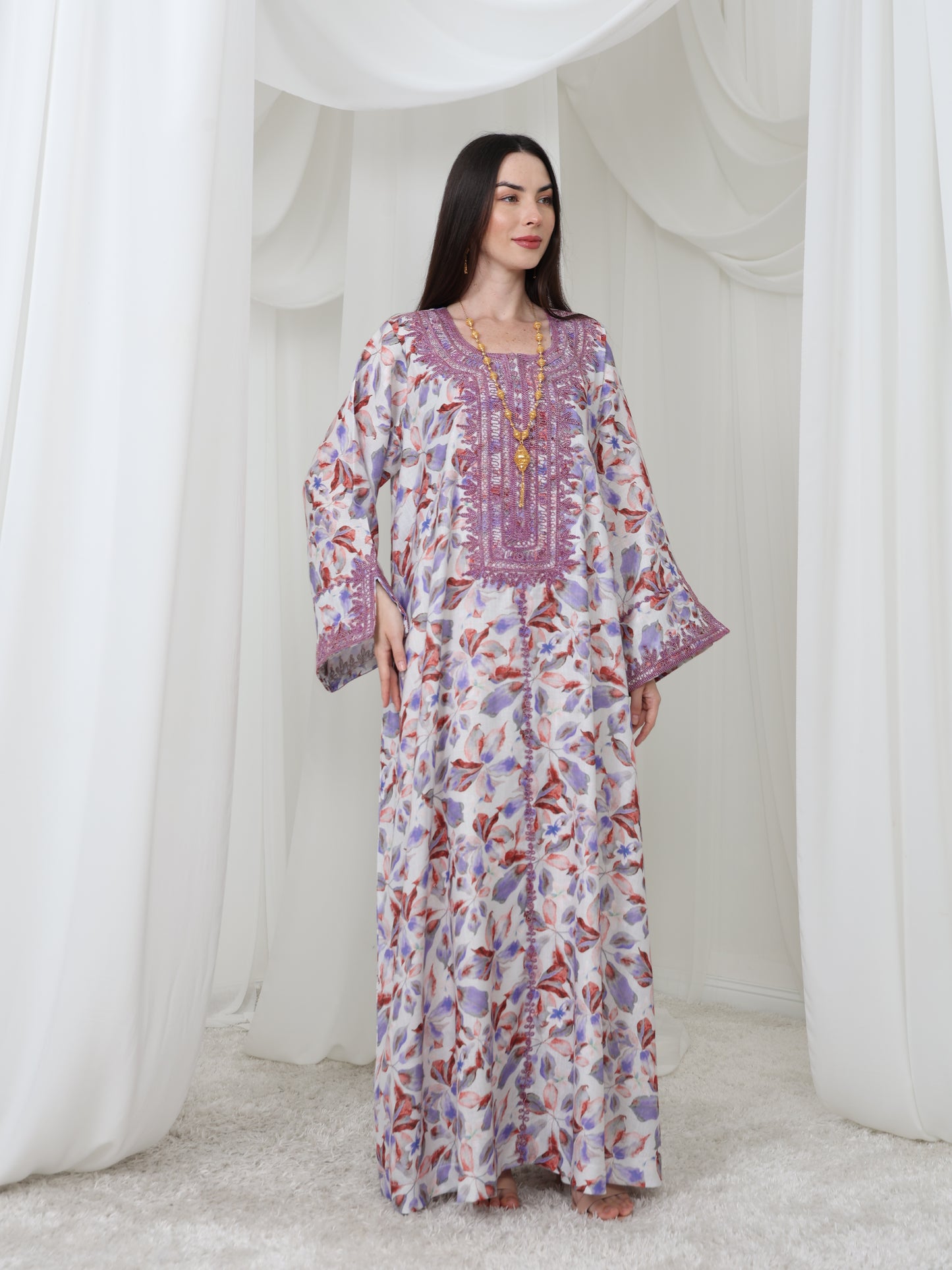 Lavender Leaf-Pattern Kaftan