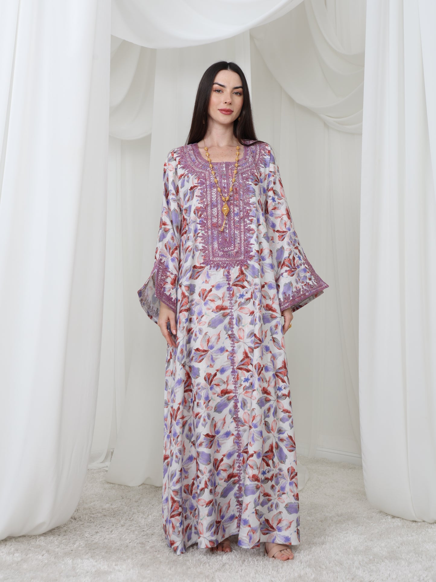 Lavender Leaf-Pattern Kaftan