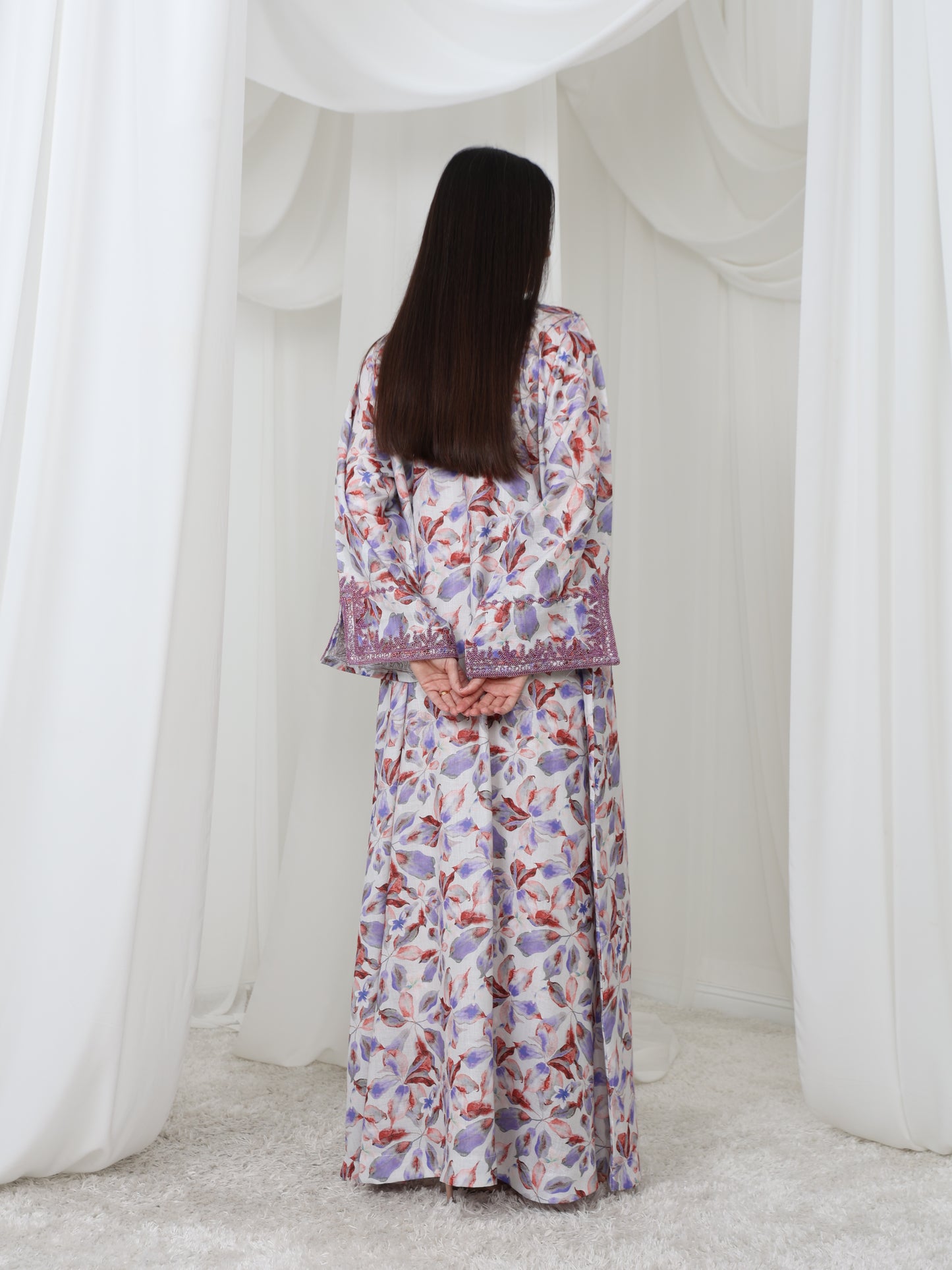 Lavender Leaf-Pattern Kaftan