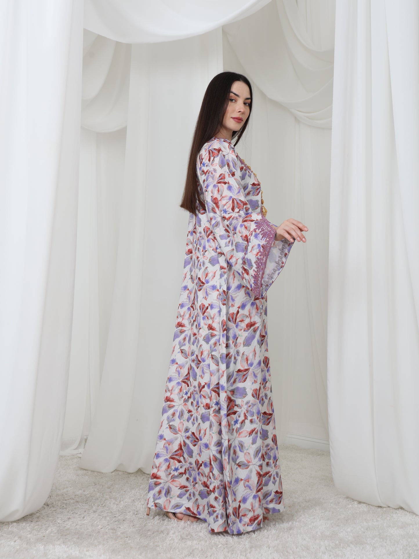 Lavender Leaf-Pattern Kaftan