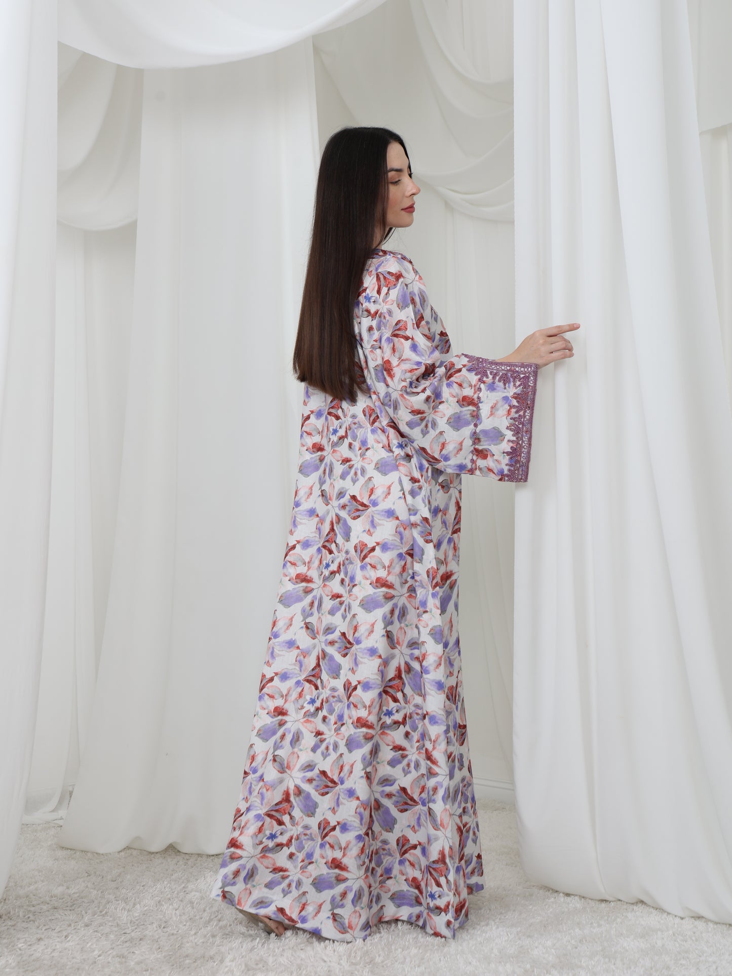 Lavender Leaf-Pattern Kaftan