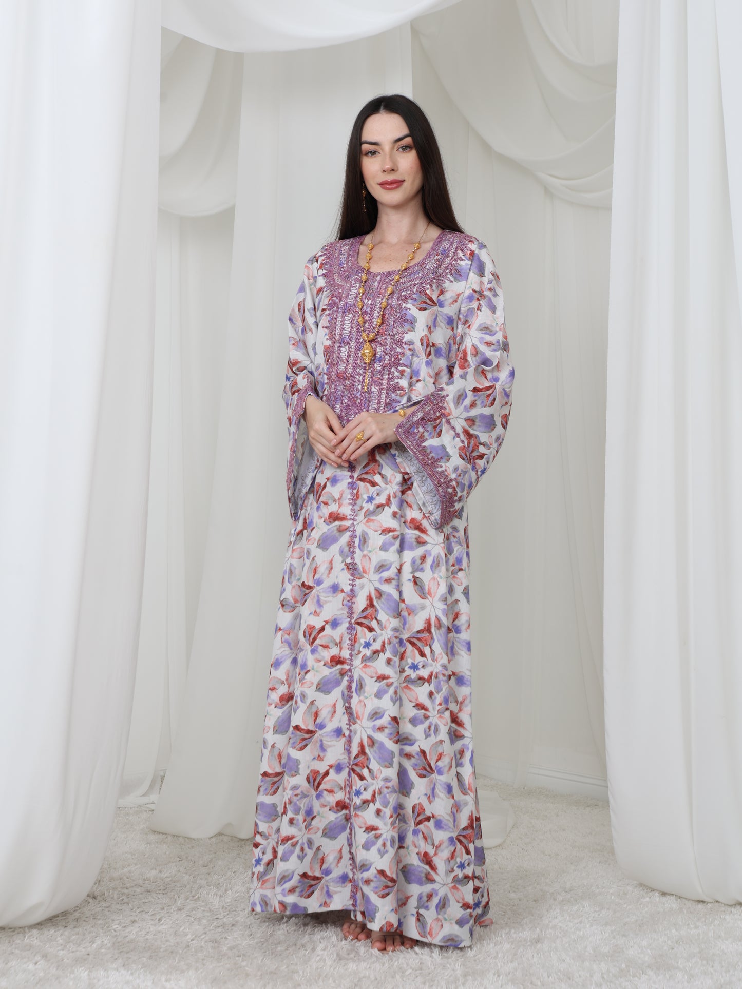 Lavender Leaf-Pattern Kaftan