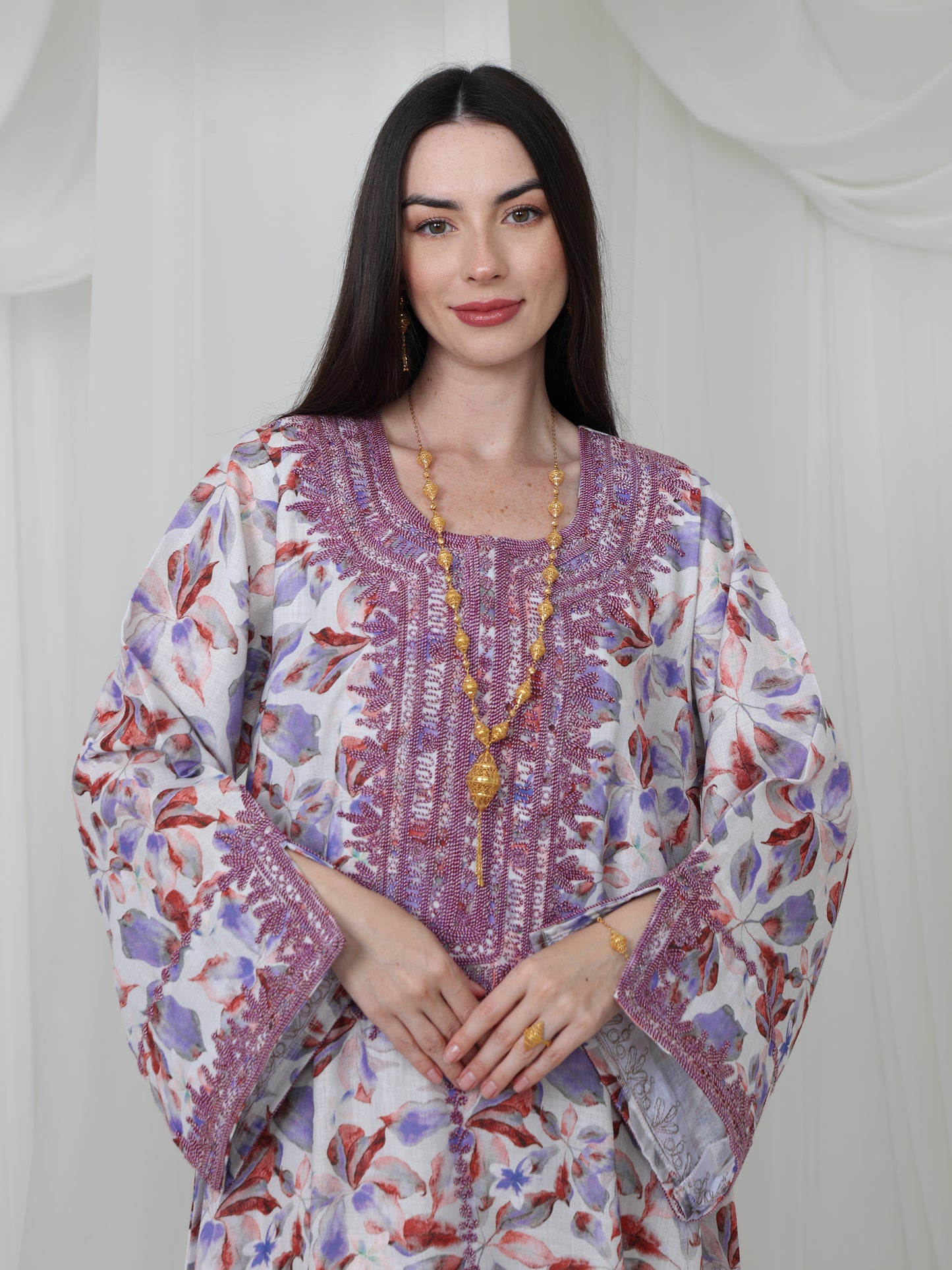 Lavender Leaf-Pattern Kaftan