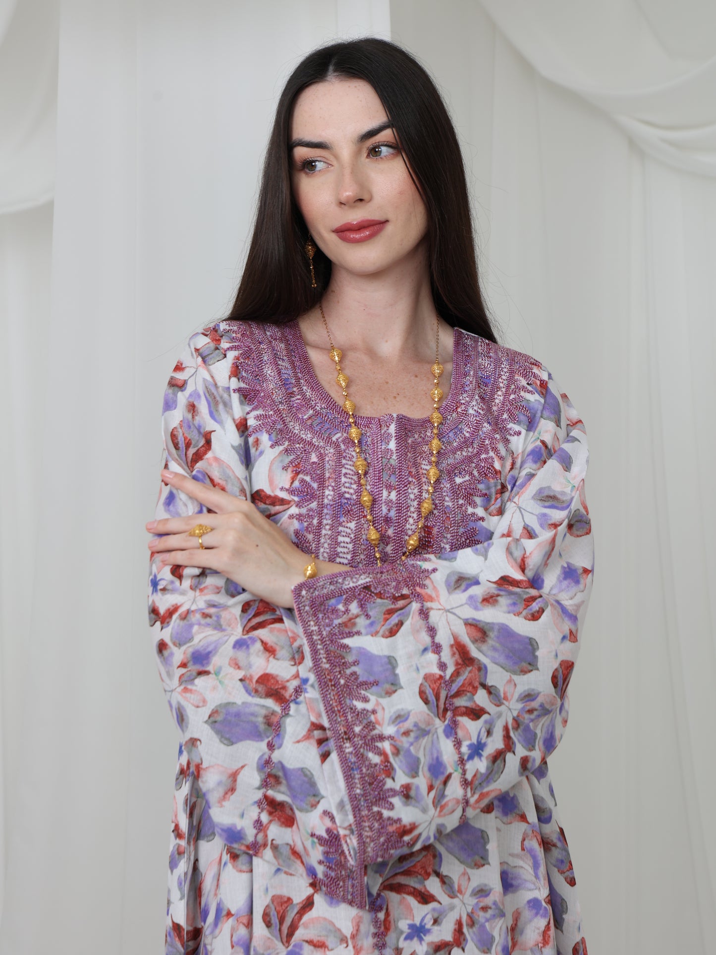 Lavender Leaf-Pattern Kaftan