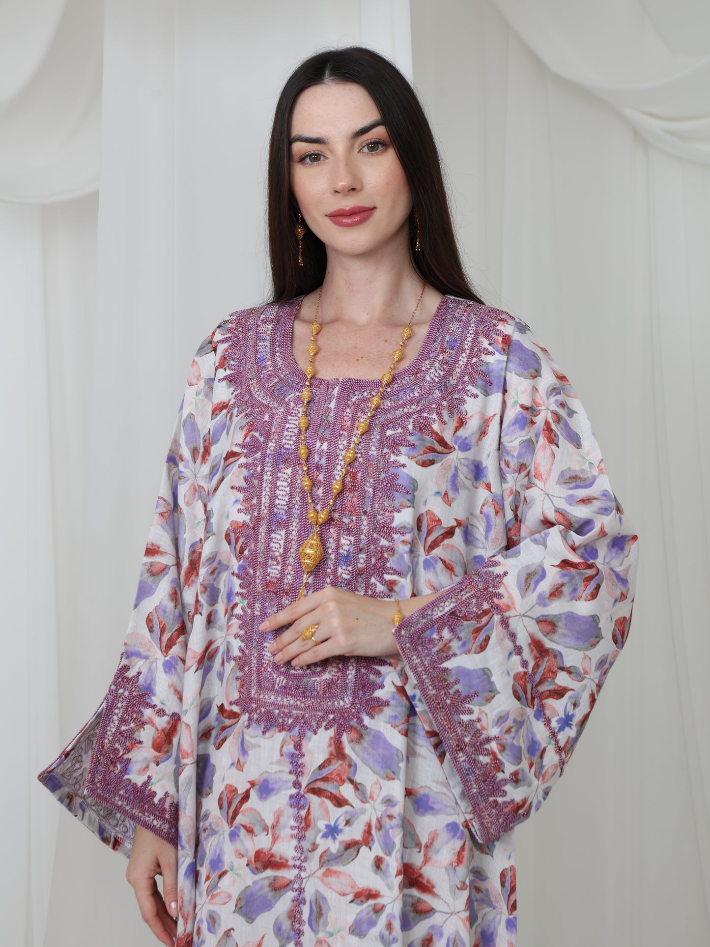 Lavender Leaf-Pattern Kaftan
