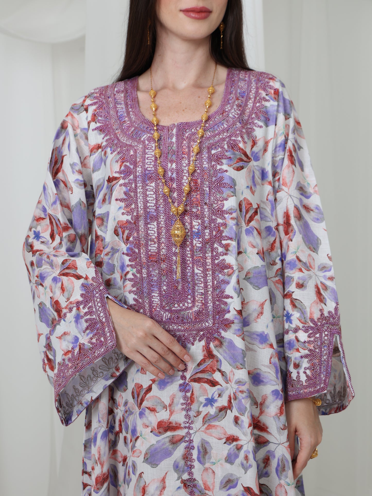 Lavender Leaf-Pattern Kaftan