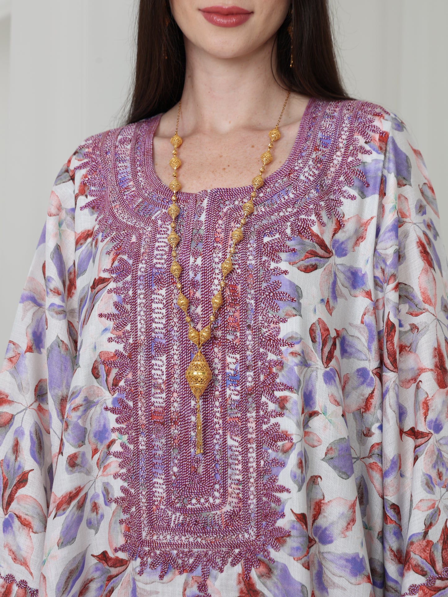 Lavender Leaf-Pattern Kaftan