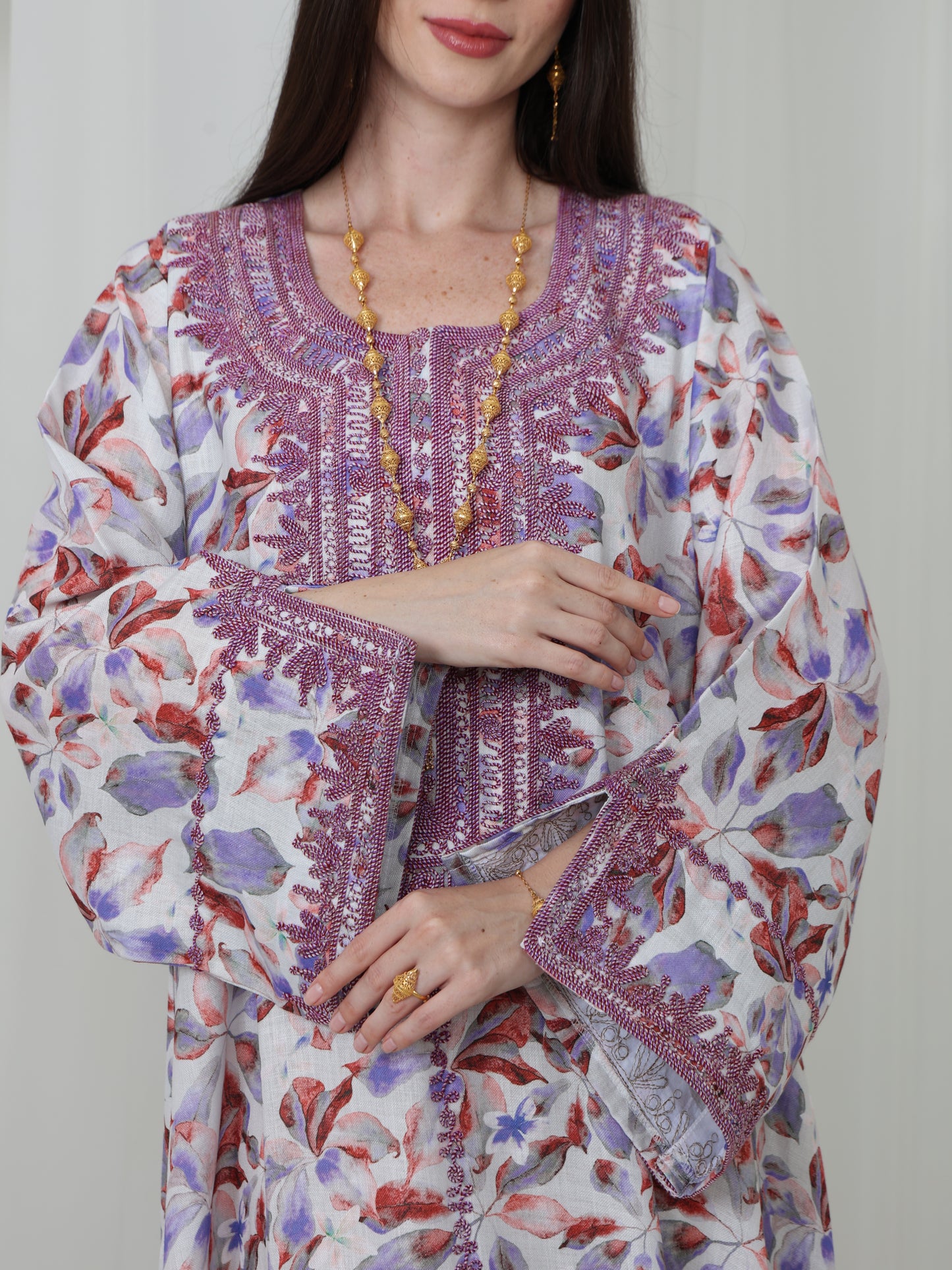 Lavender Leaf-Pattern Kaftan