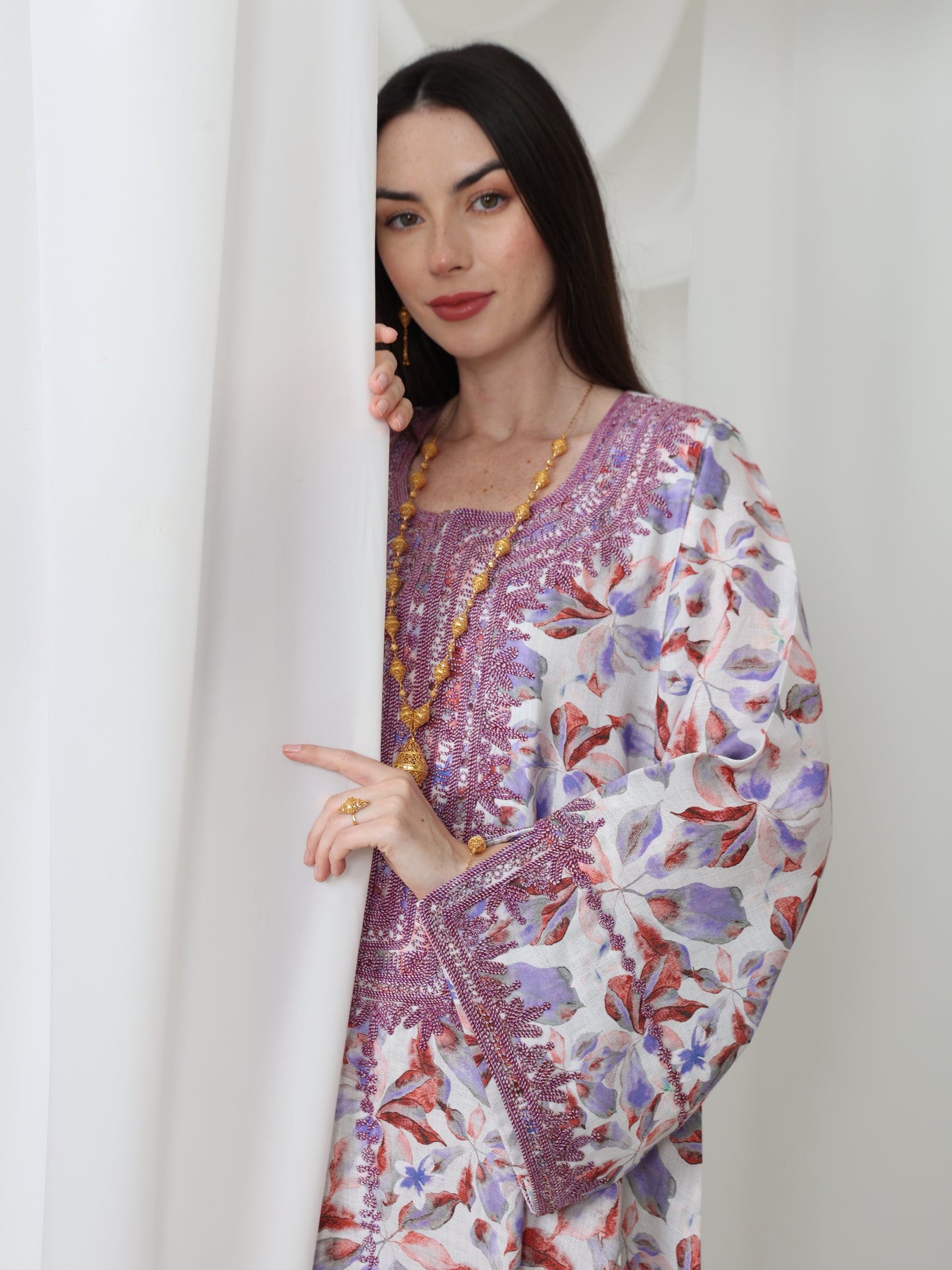 Lavender Leaf-Pattern Kaftan