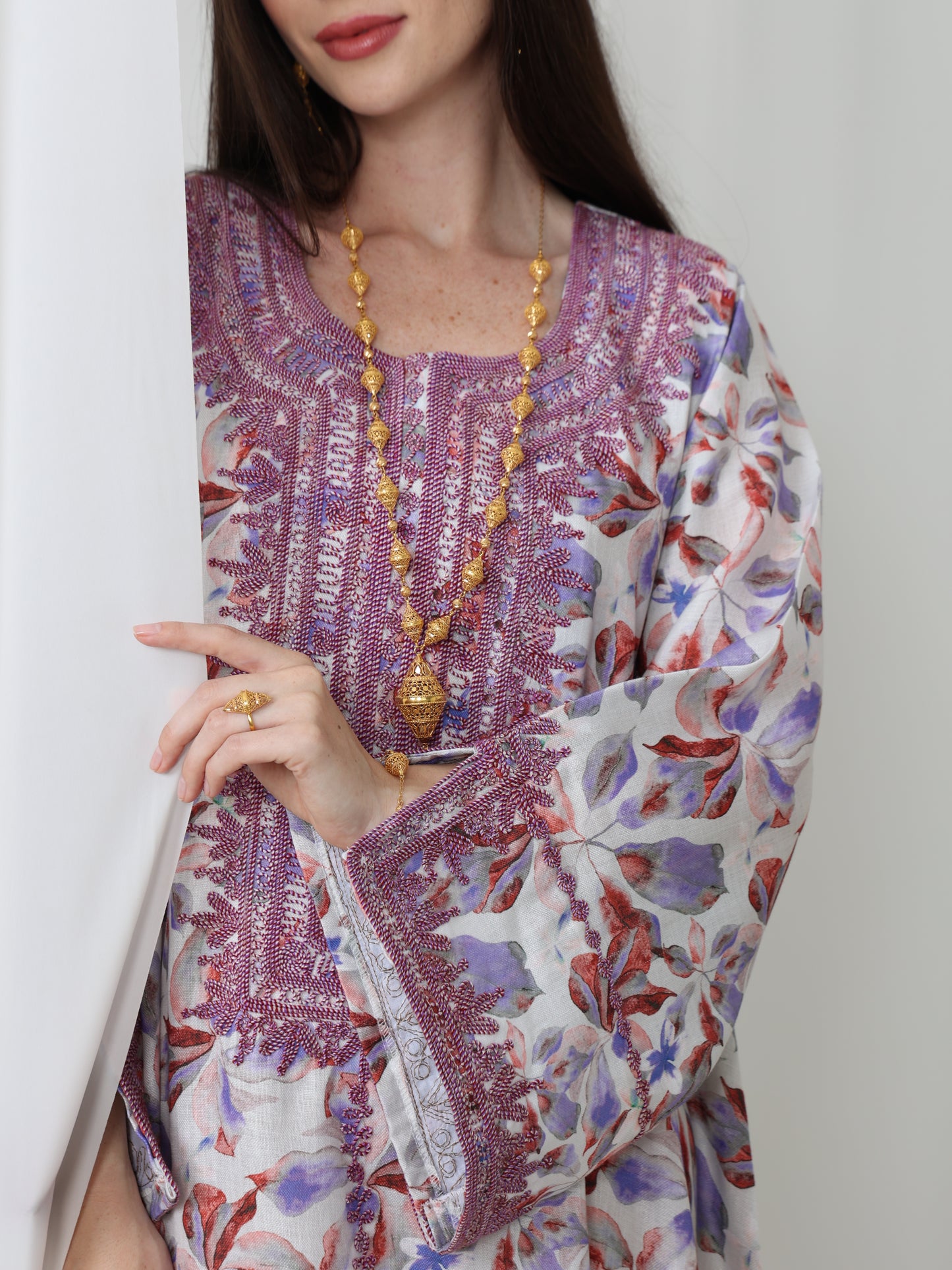 Lavender Leaf-Pattern Kaftan