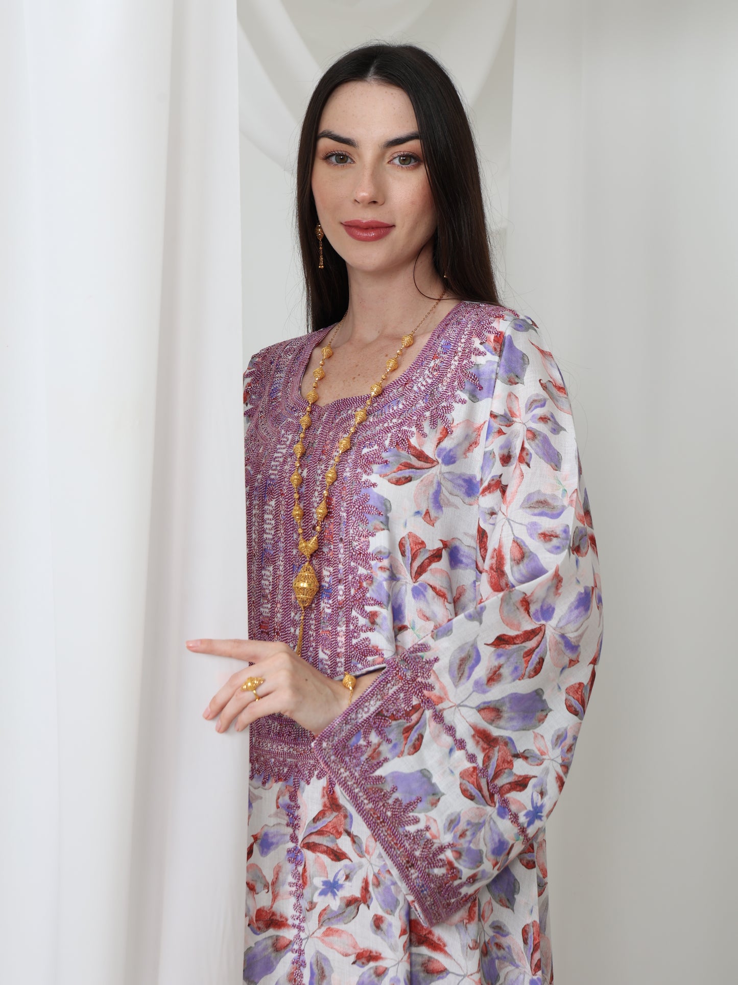 Lavender Leaf-Pattern Kaftan