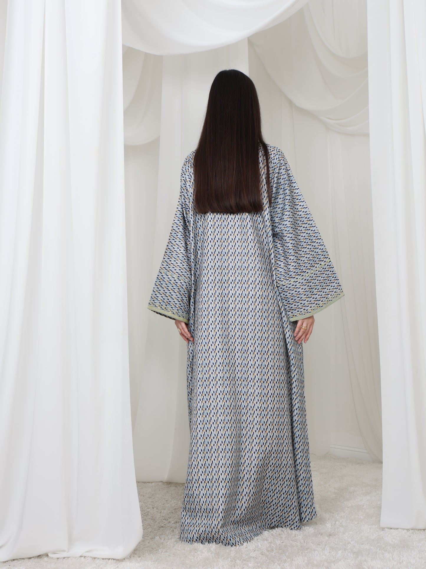 Embroidered Blue and Yellow Patterned Kaftan