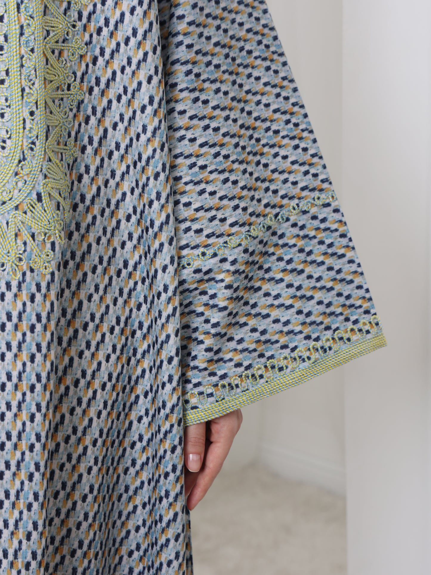 Embroidered Blue and Yellow Patterned Kaftan