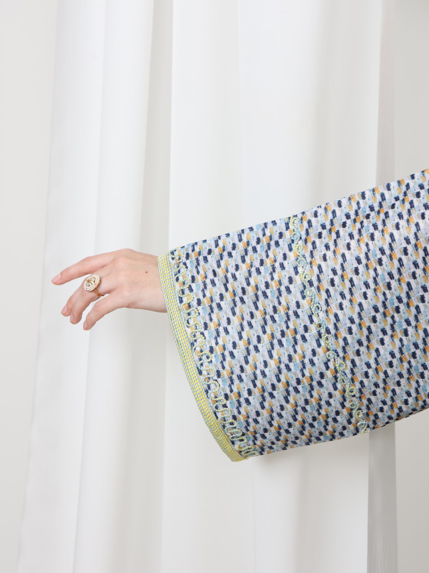 Embroidered Blue and Yellow Patterned Kaftan