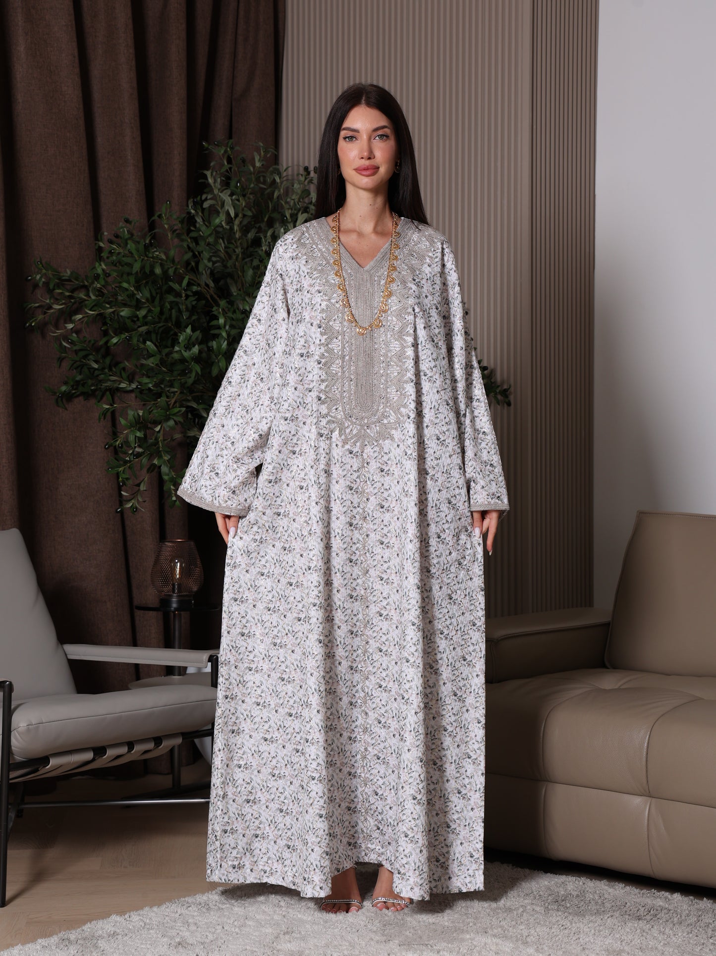 Cream Blossom Kaftan Set