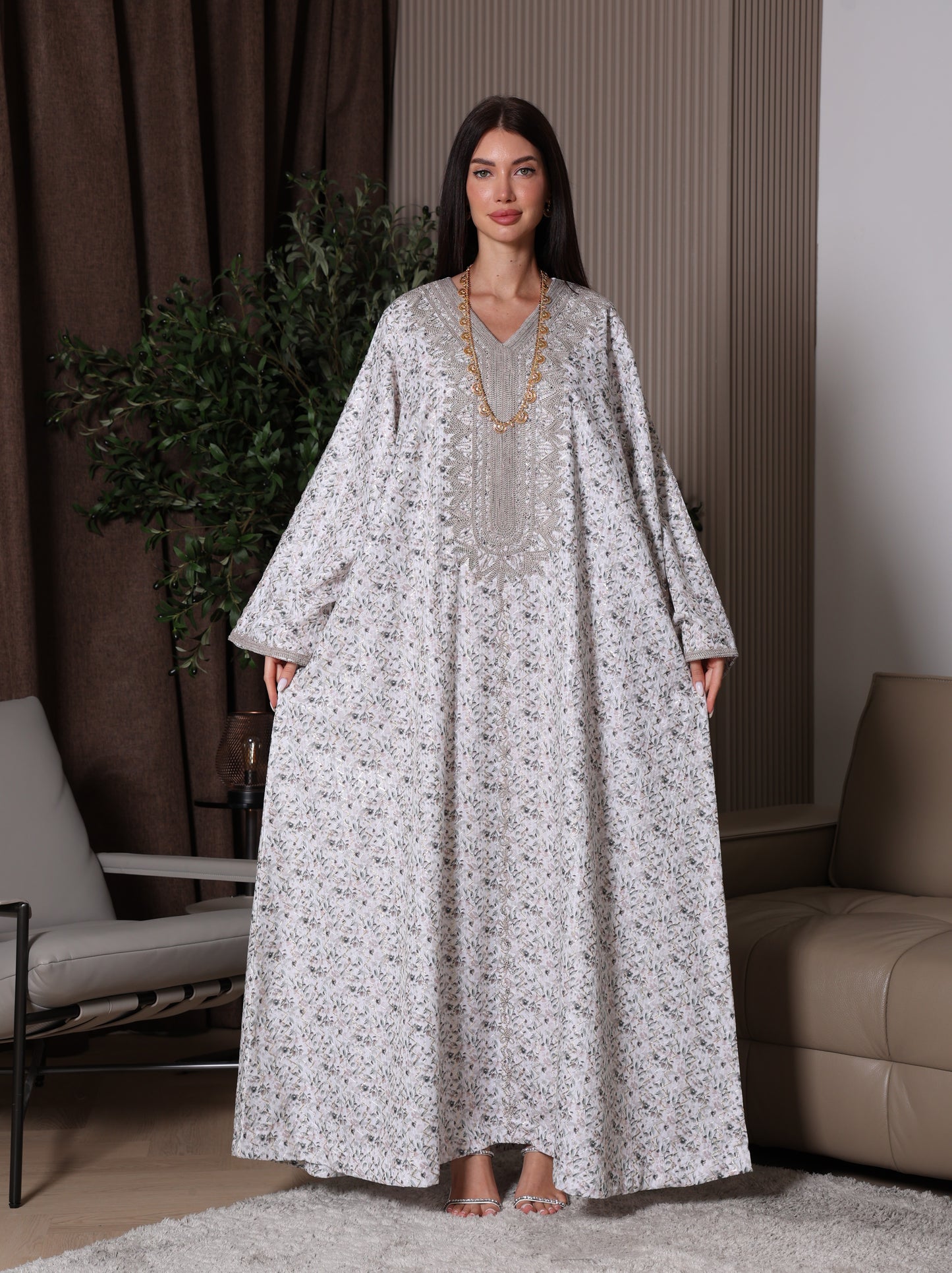 Cream Blossom Kaftan Set