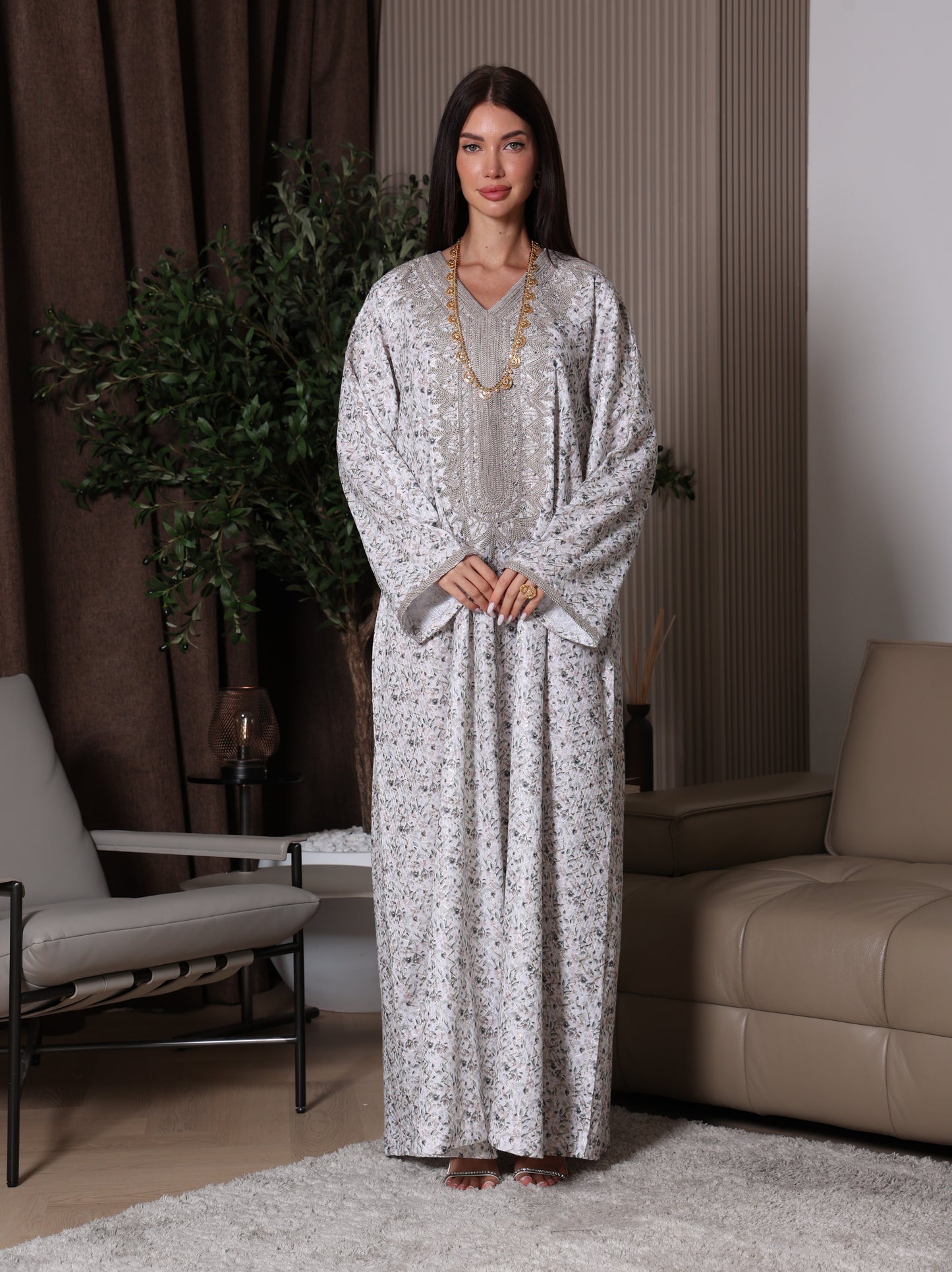 Cream Blossom Kaftan Set