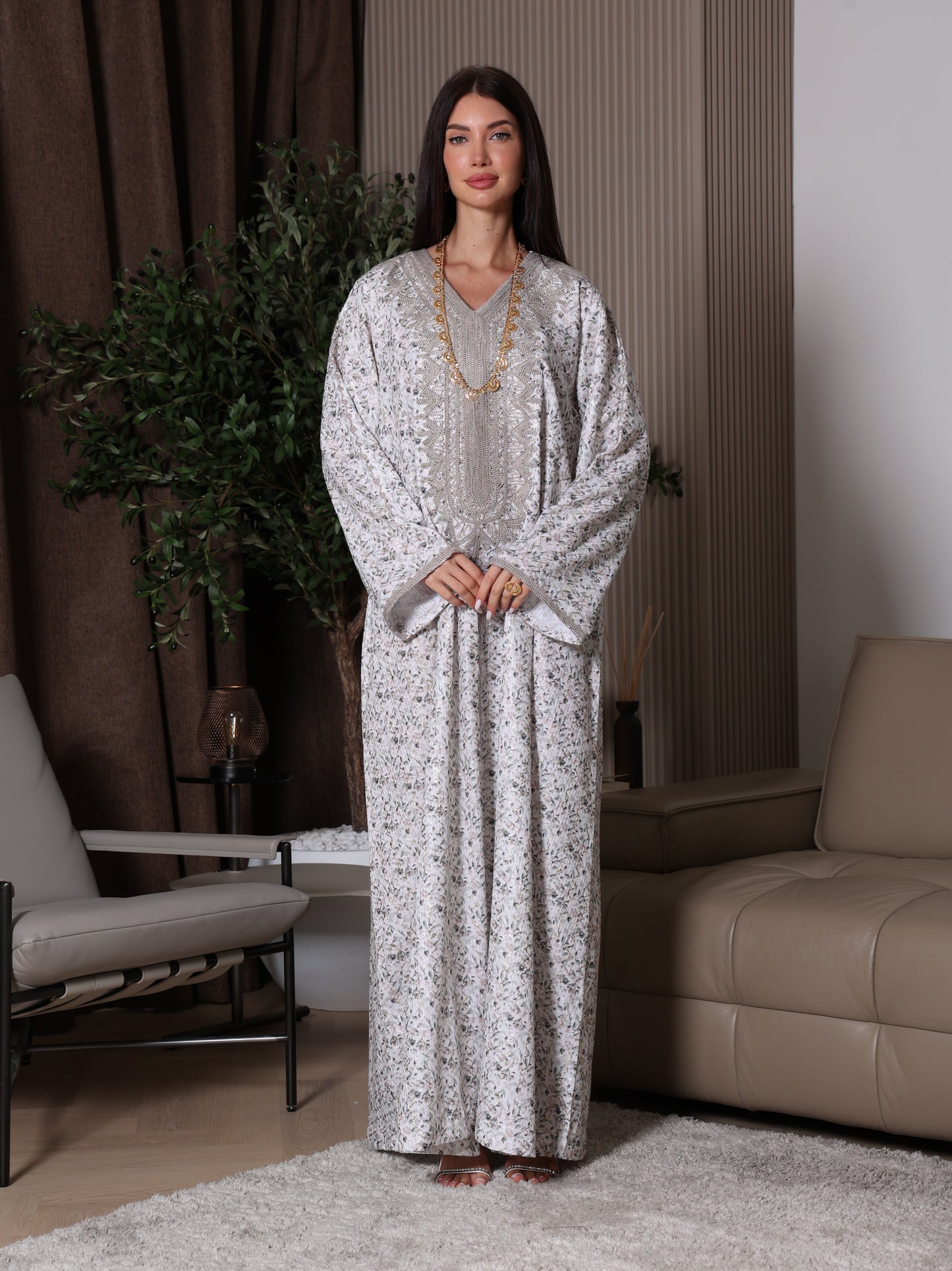 Cream Blossom Kaftan Set