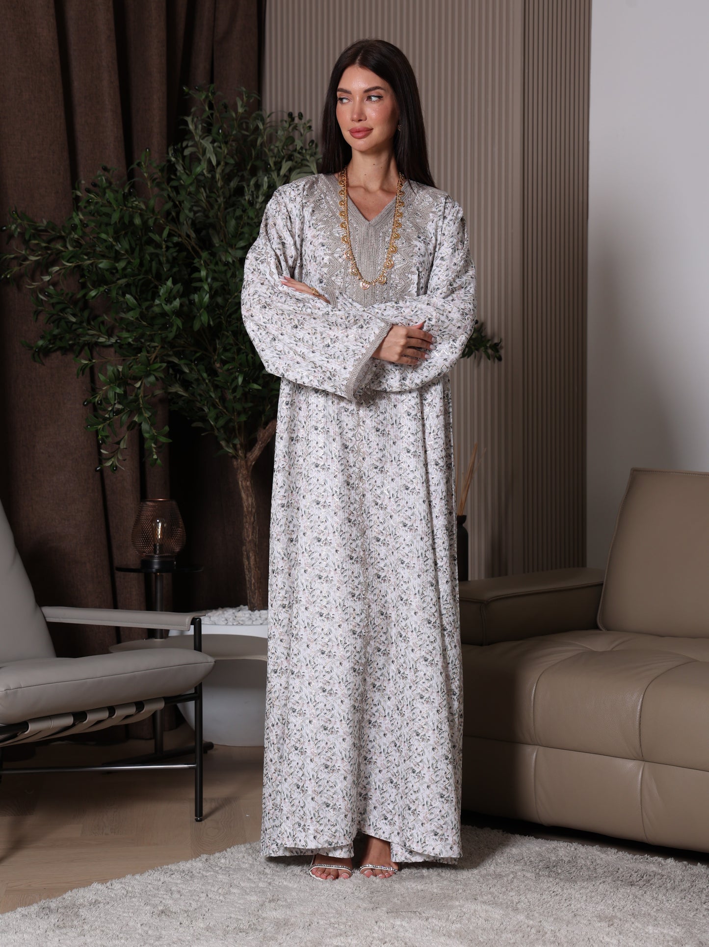 Cream Blossom Kaftan Set