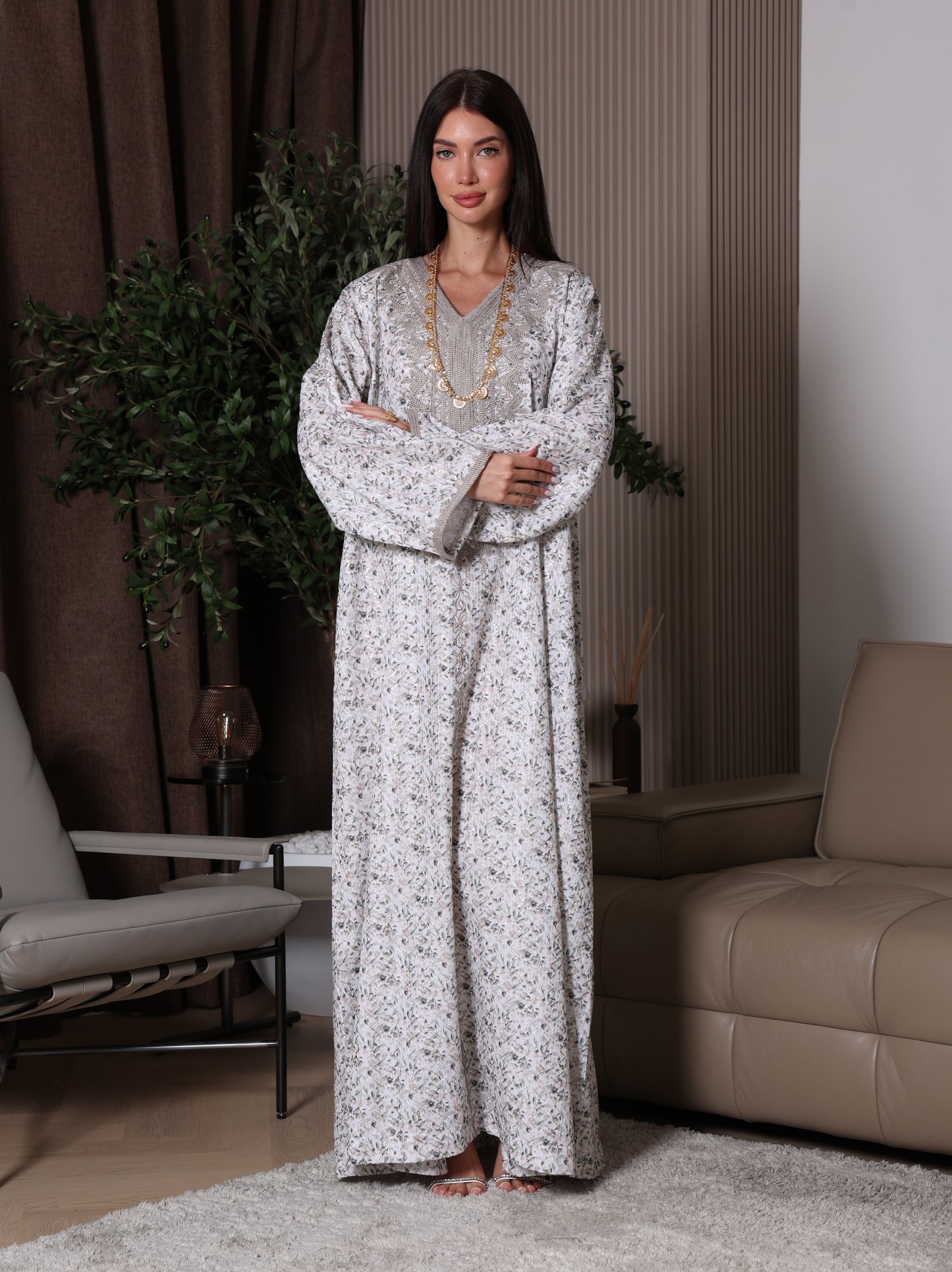 Cream Blossom Kaftan Set