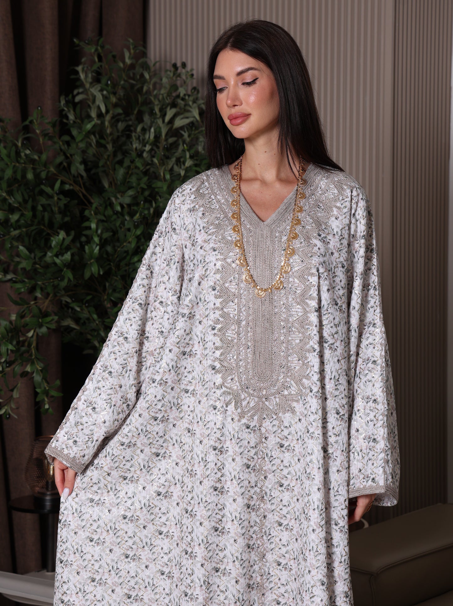 Cream Blossom Kaftan Set