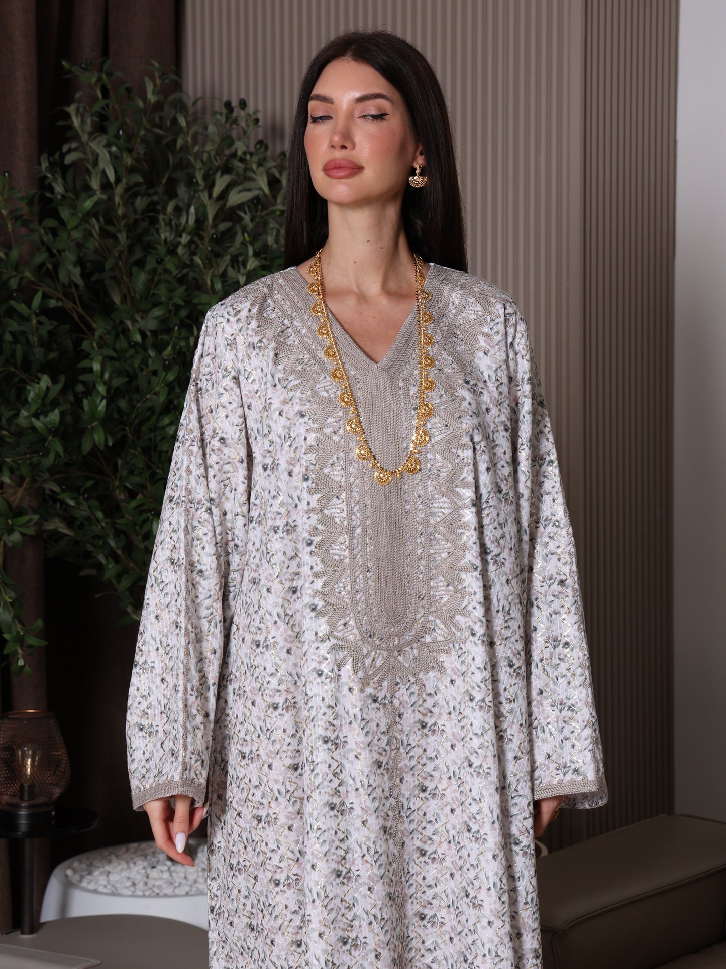 Cream Blossom Kaftan Set