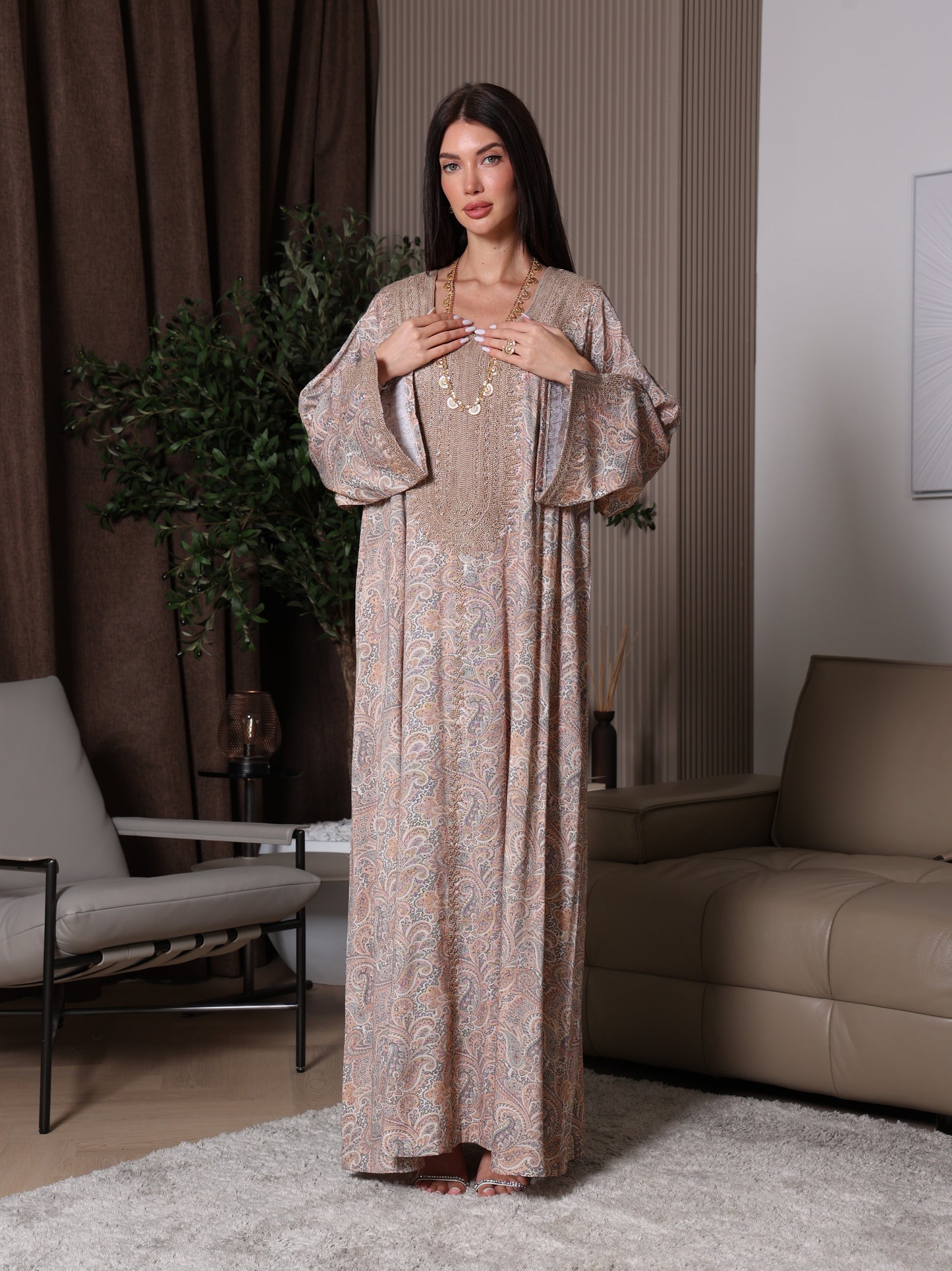Sandstone Paisley Kaftan Set