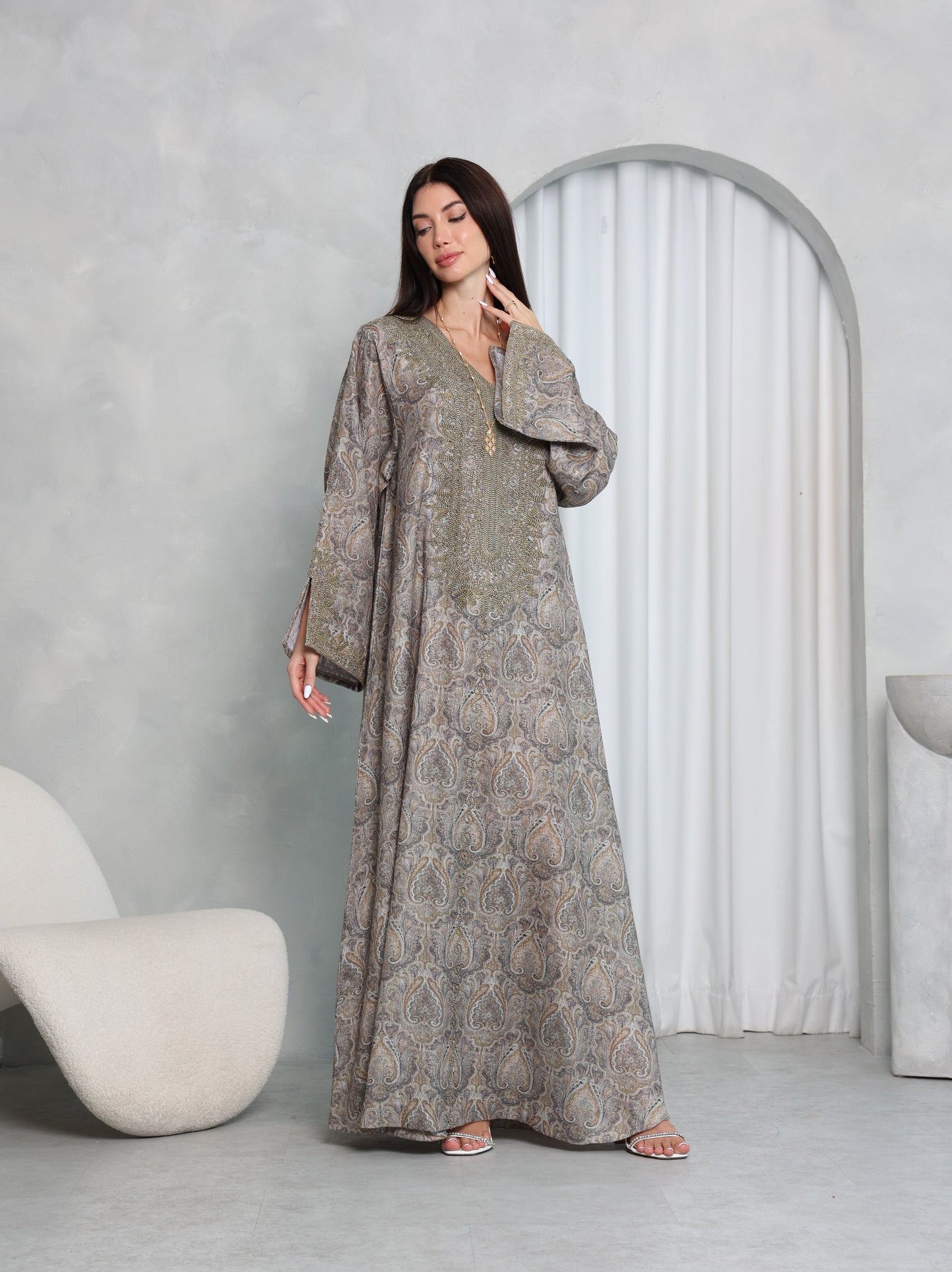 Taupe Paisley Kaftan