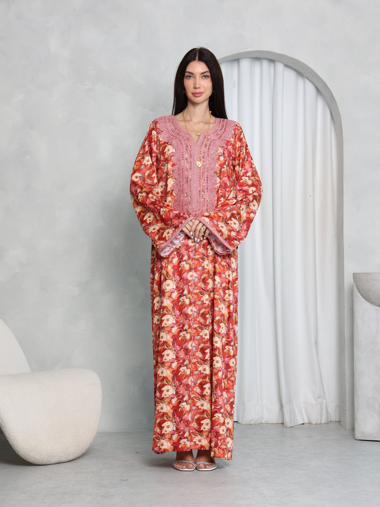 Coral Floral Kaftan