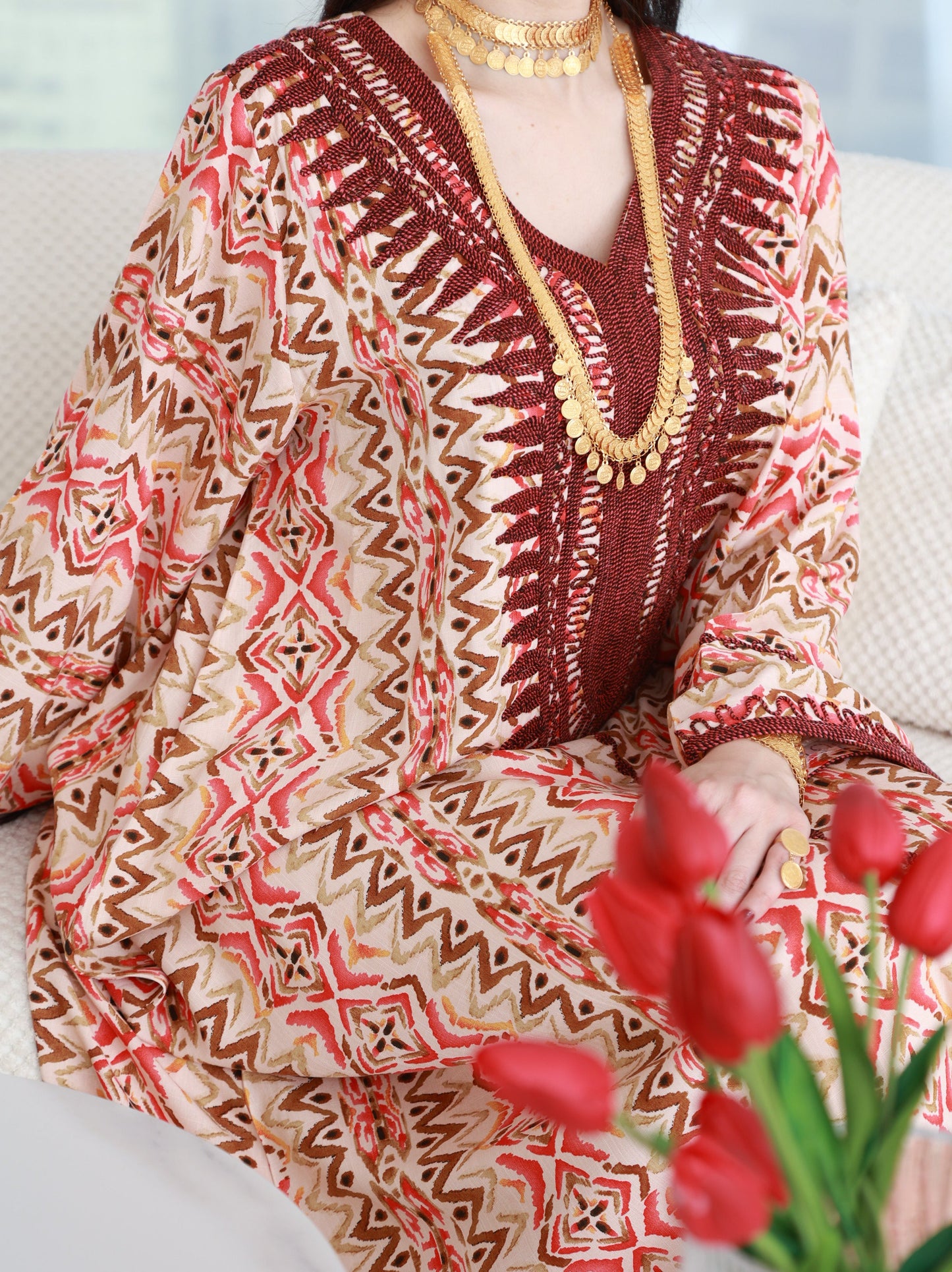 Vibrant Sunset Embroidered Dress