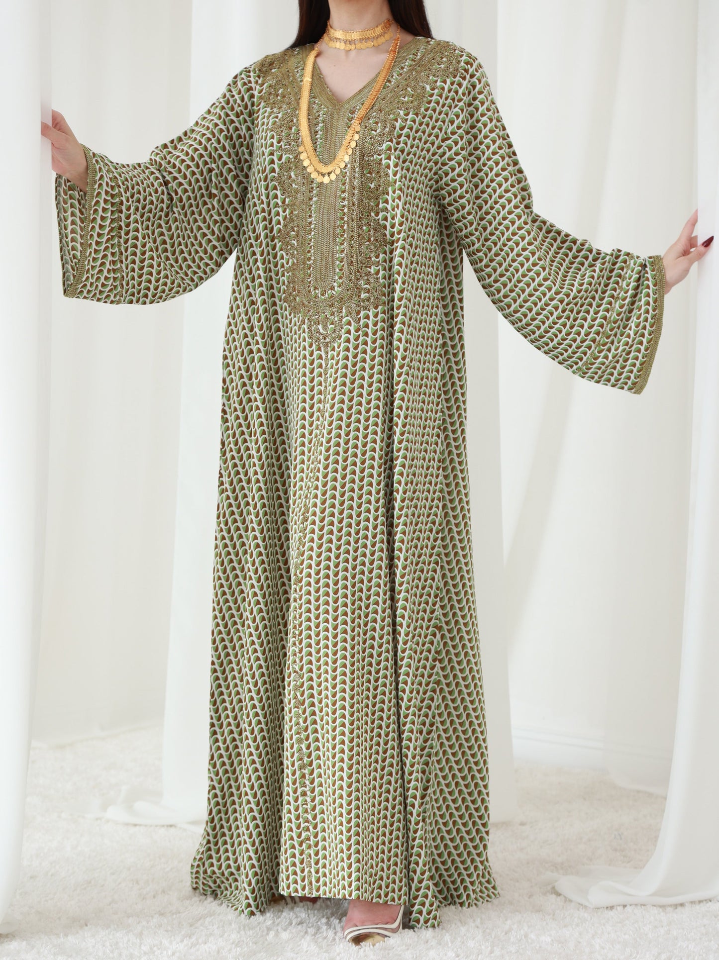 Forest Fern Symphony Embroidered Dress