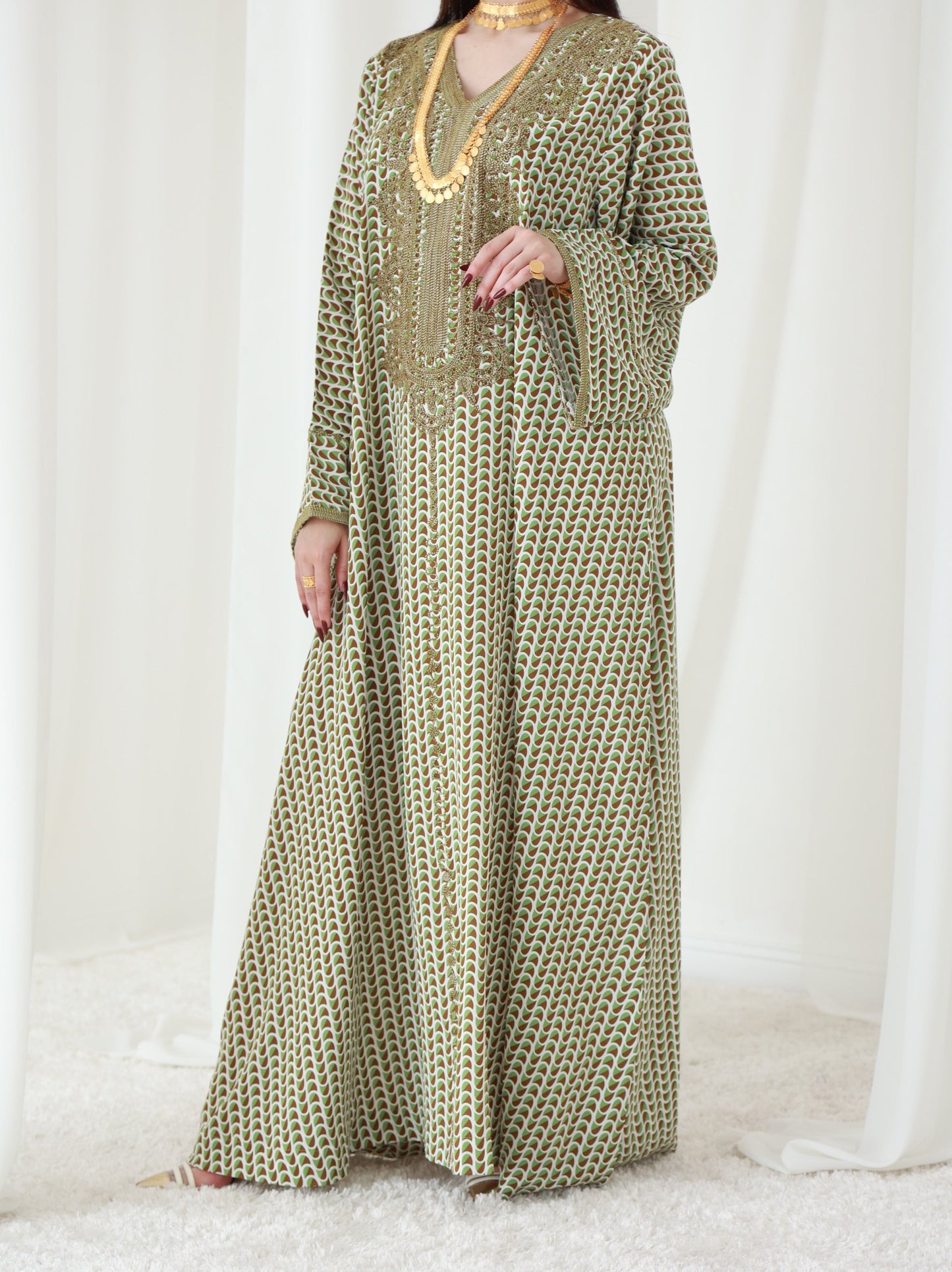 Forest Fern Symphony Embroidered Dress