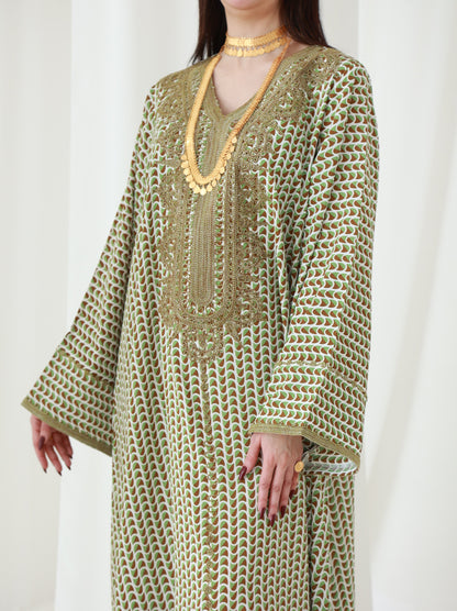 Forest Fern Symphony Embroidered Dress