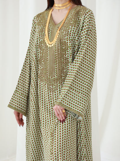 Forest Fern Symphony Embroidered Dress