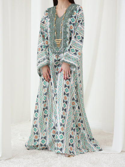 Emerald Geometry Embriodery and Print Dress