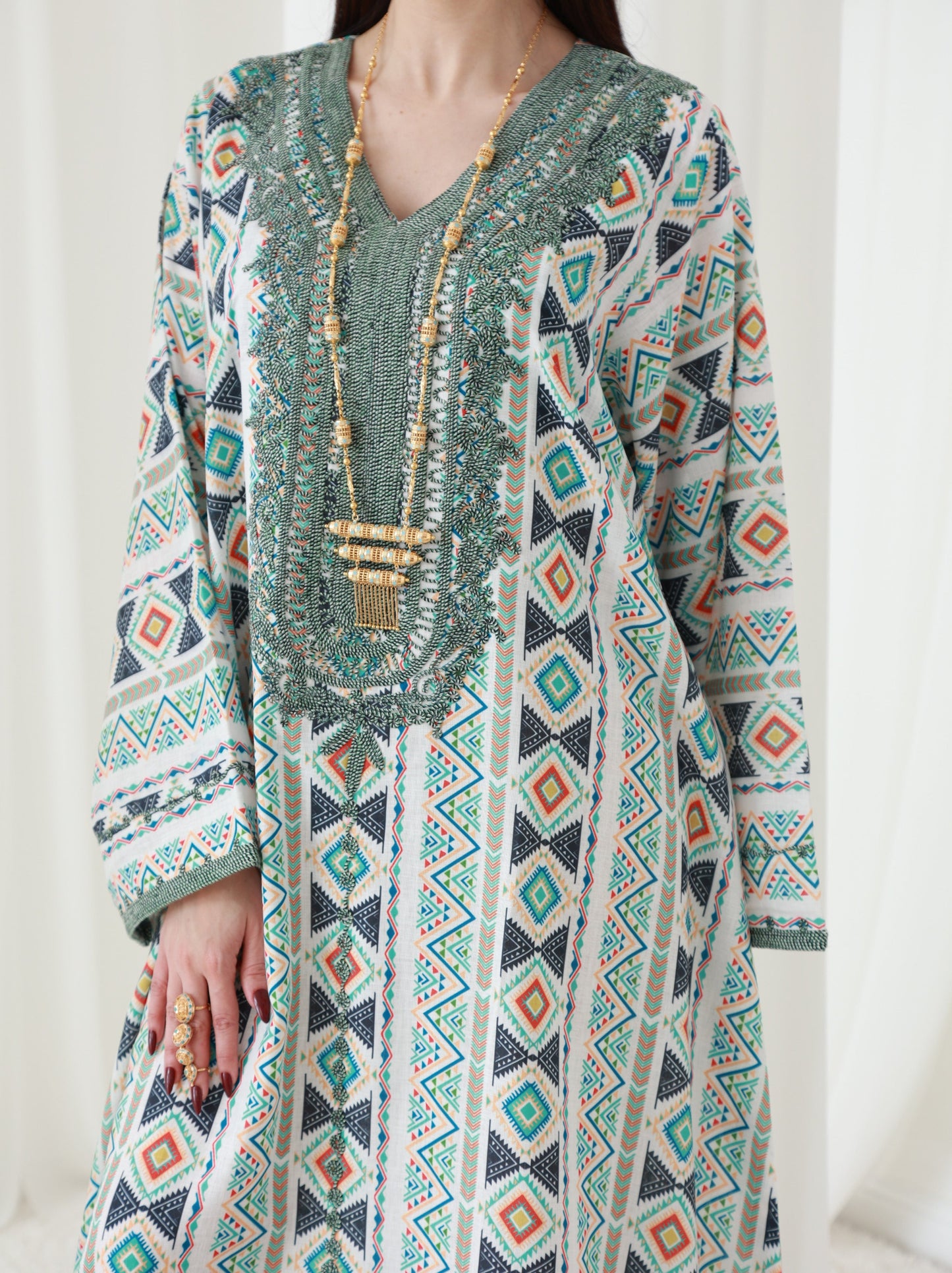 Emerald Geometry Embriodery and Print Dress