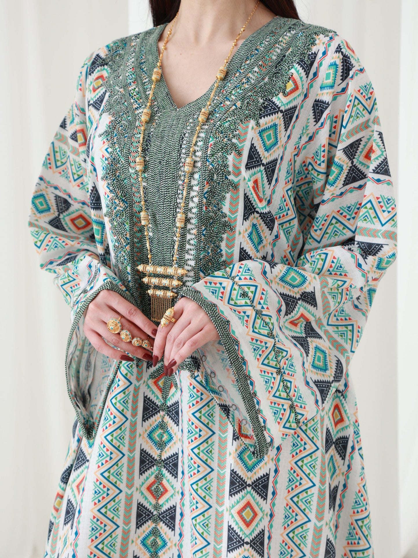Emerald Geometry Embriodery and Print Dress