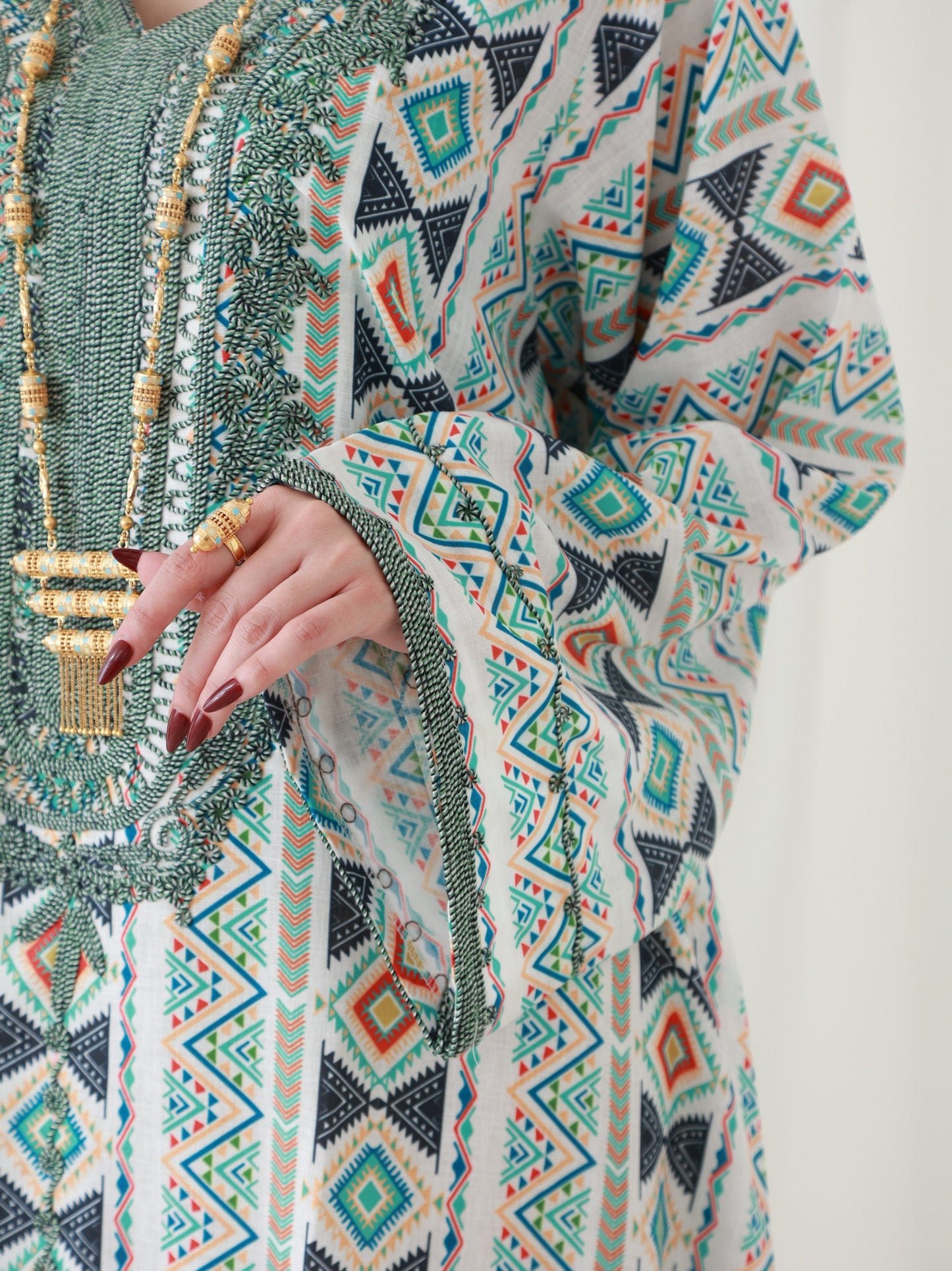 Emerald Geometry Embriodery and Print Dress