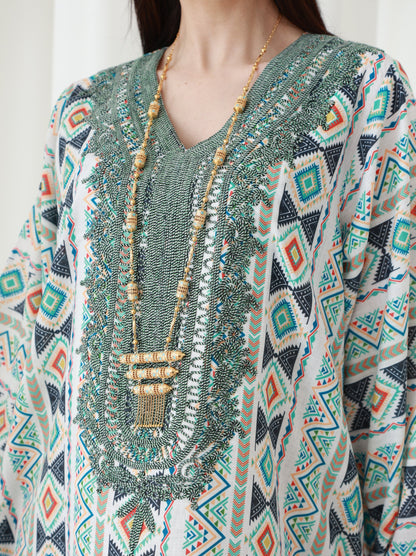 Emerald Geometry Embriodery and Print Dress