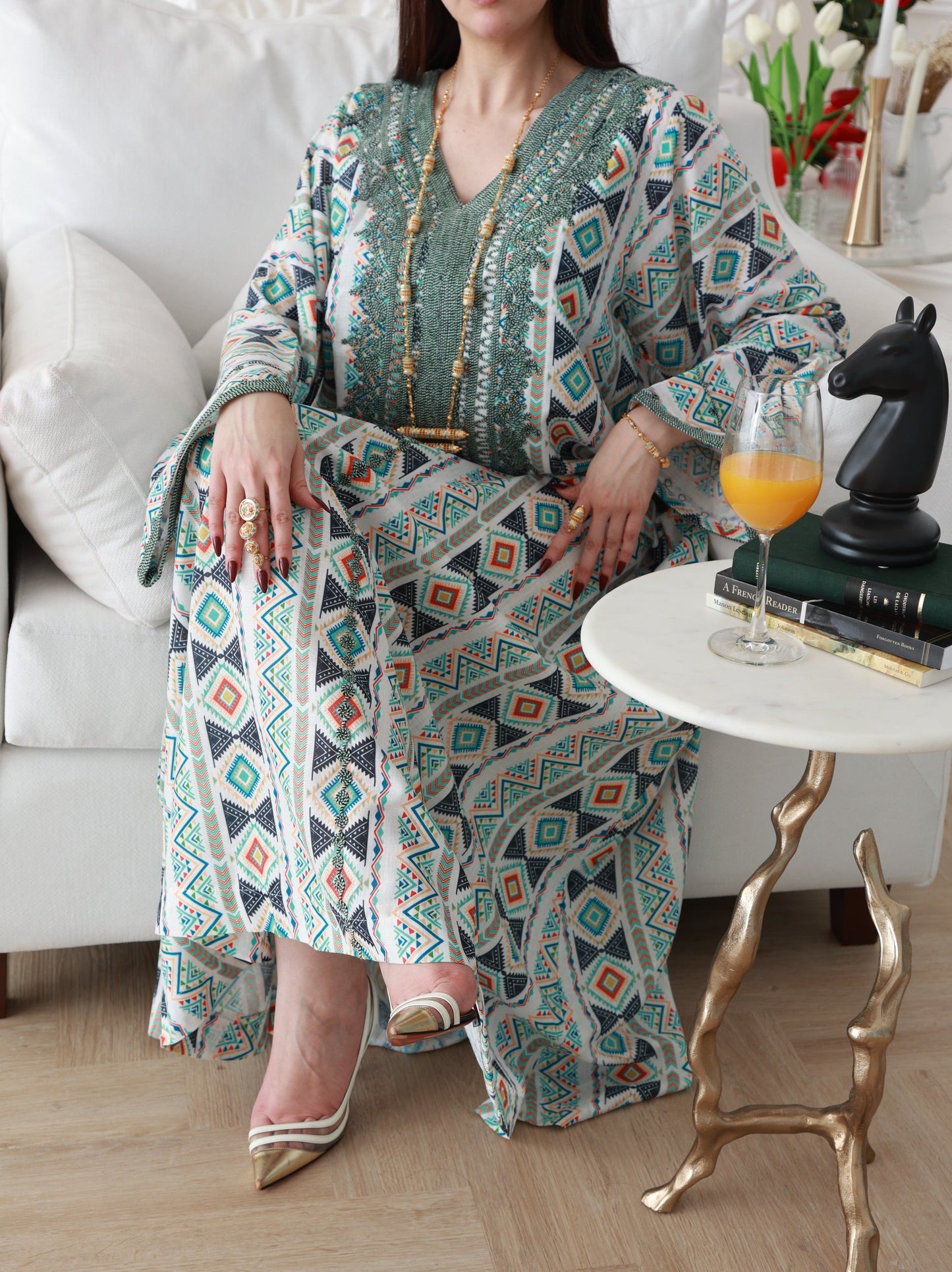 Emerald Geometry Embriodery and Print Dress