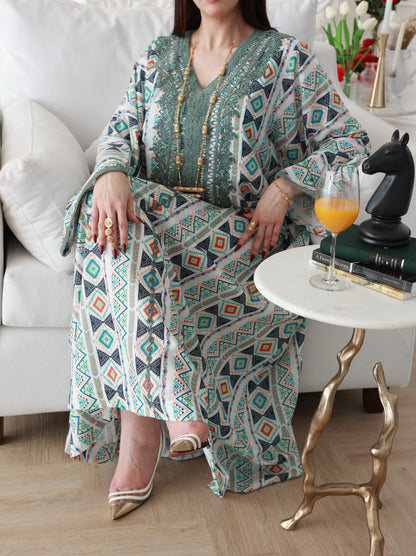 Emerald Geometry Embriodery and Print Dress