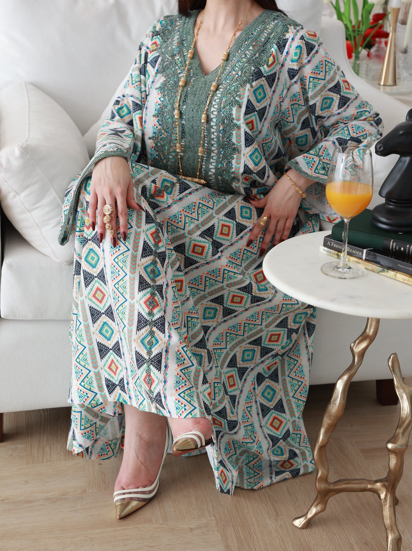 Emerald Geometry Embriodery and Print Dress