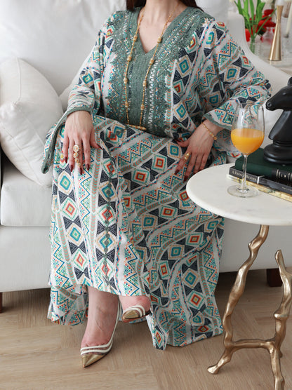 Emerald Geometry Embriodery and Print Dress